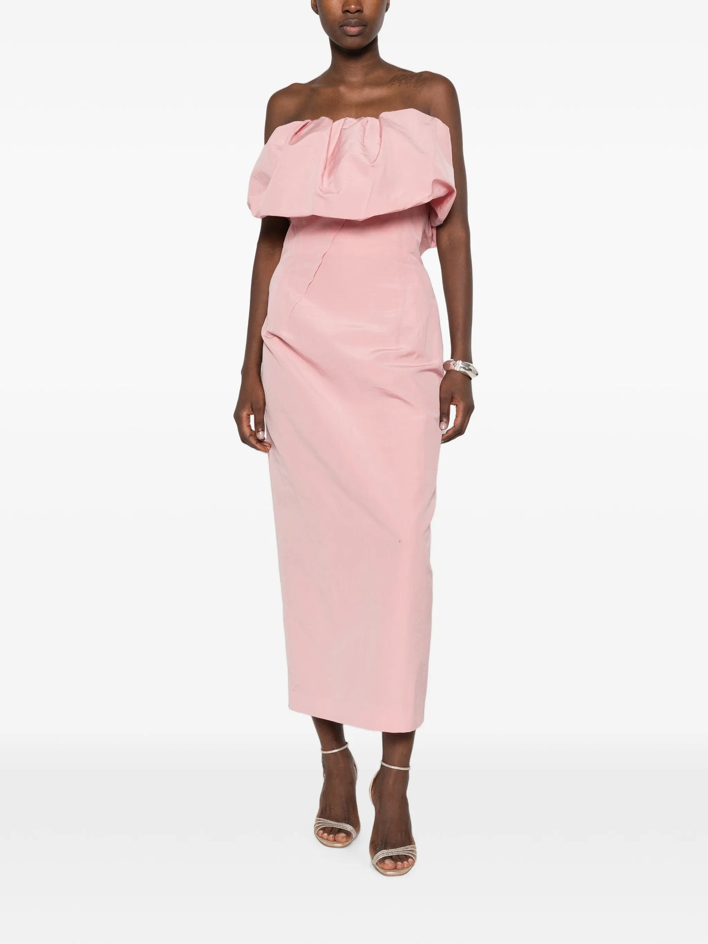 ruffled strapless maxi dress