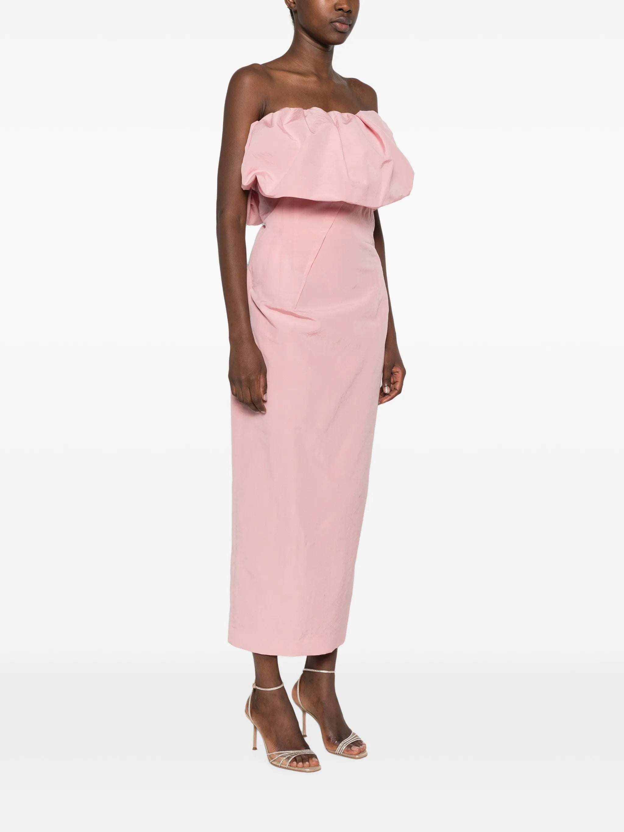 ruffled strapless maxi dress
