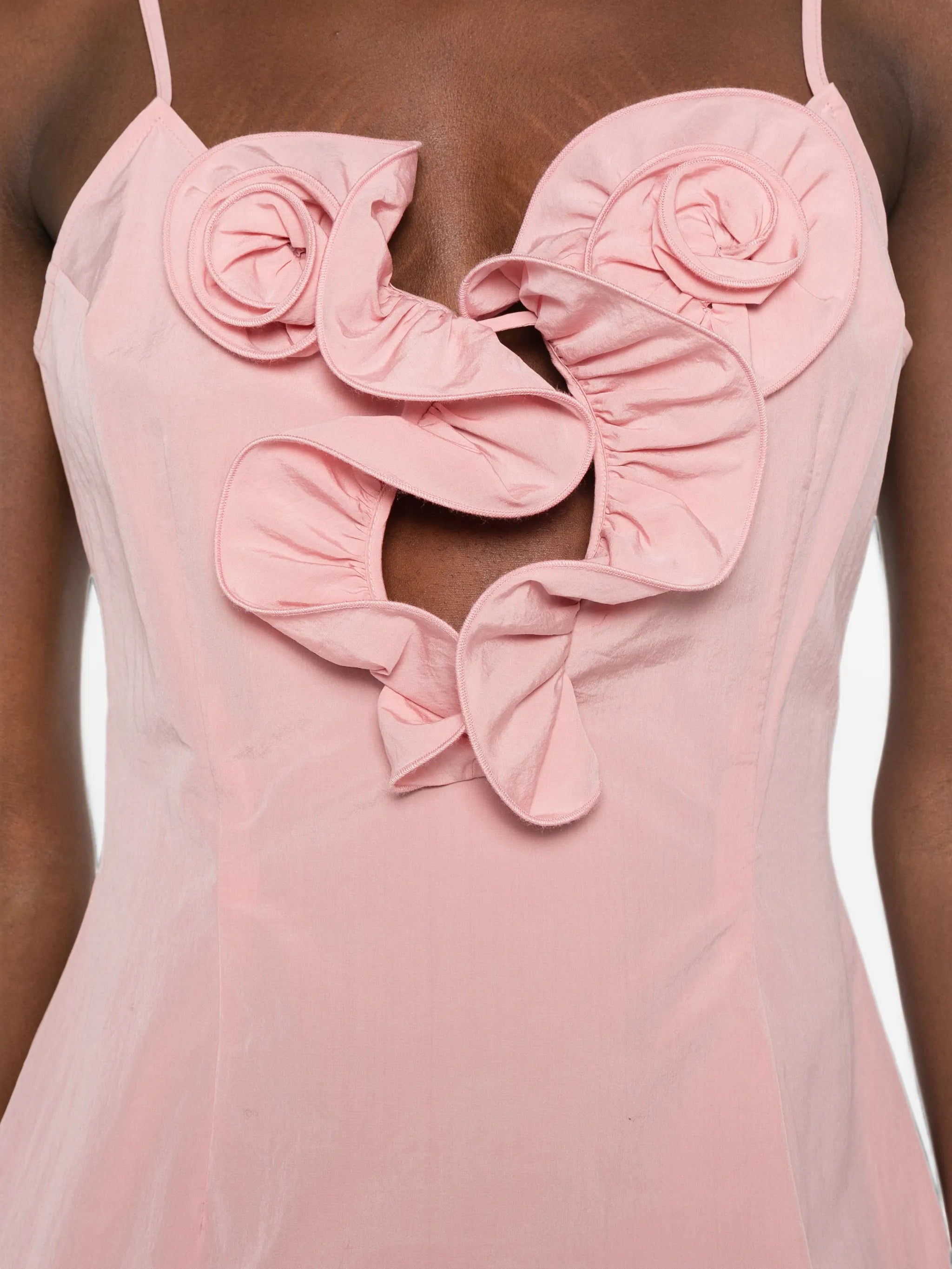 ruffled floral-appliqué mini dress