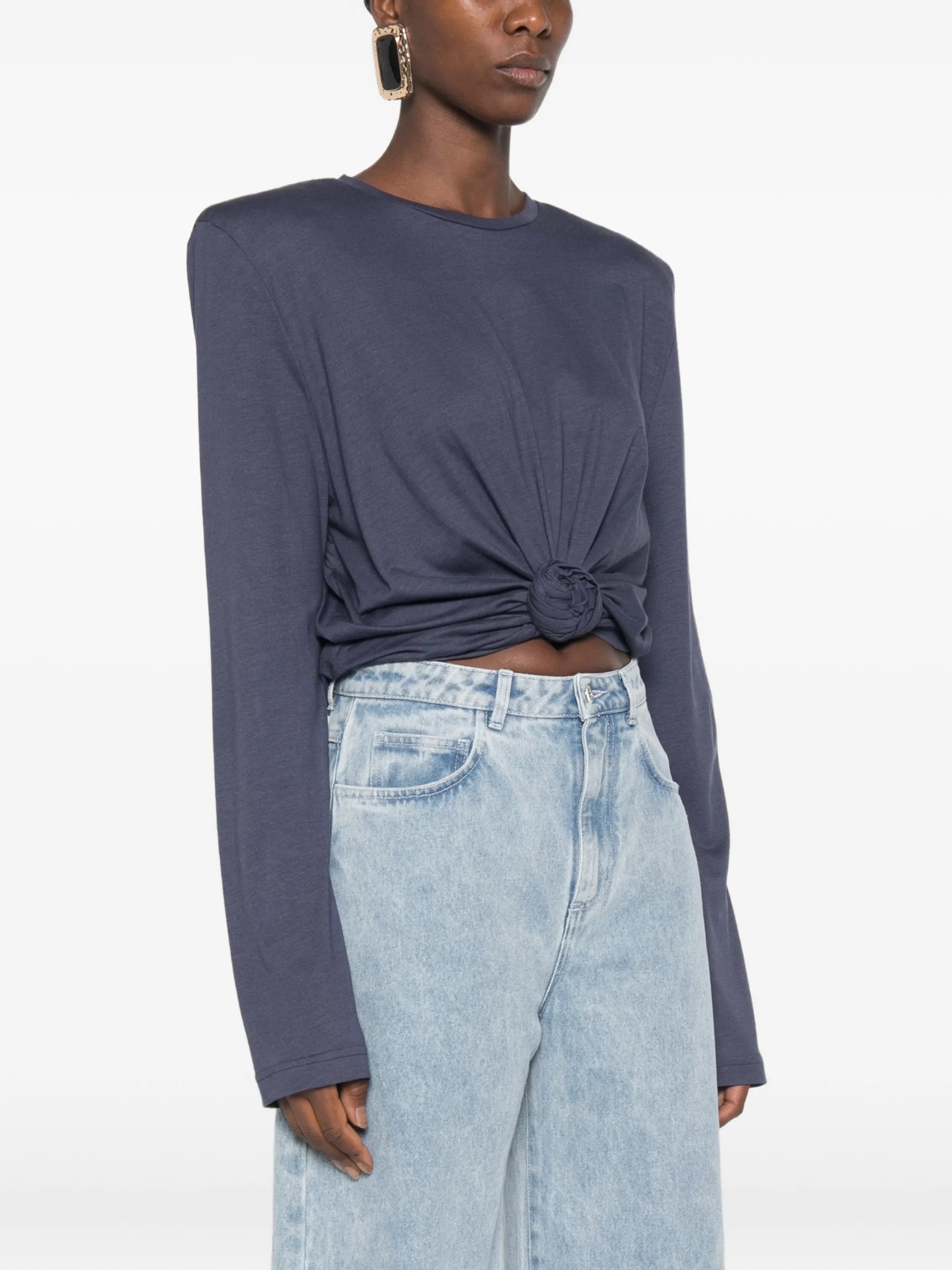 padded-shoulder knotted T-shirt
