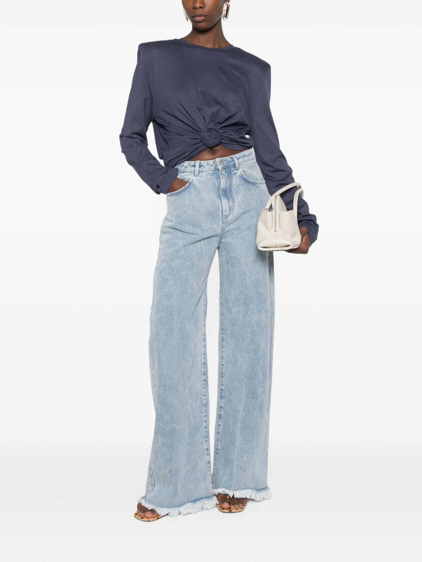 padded-shoulder knotted T-shirt