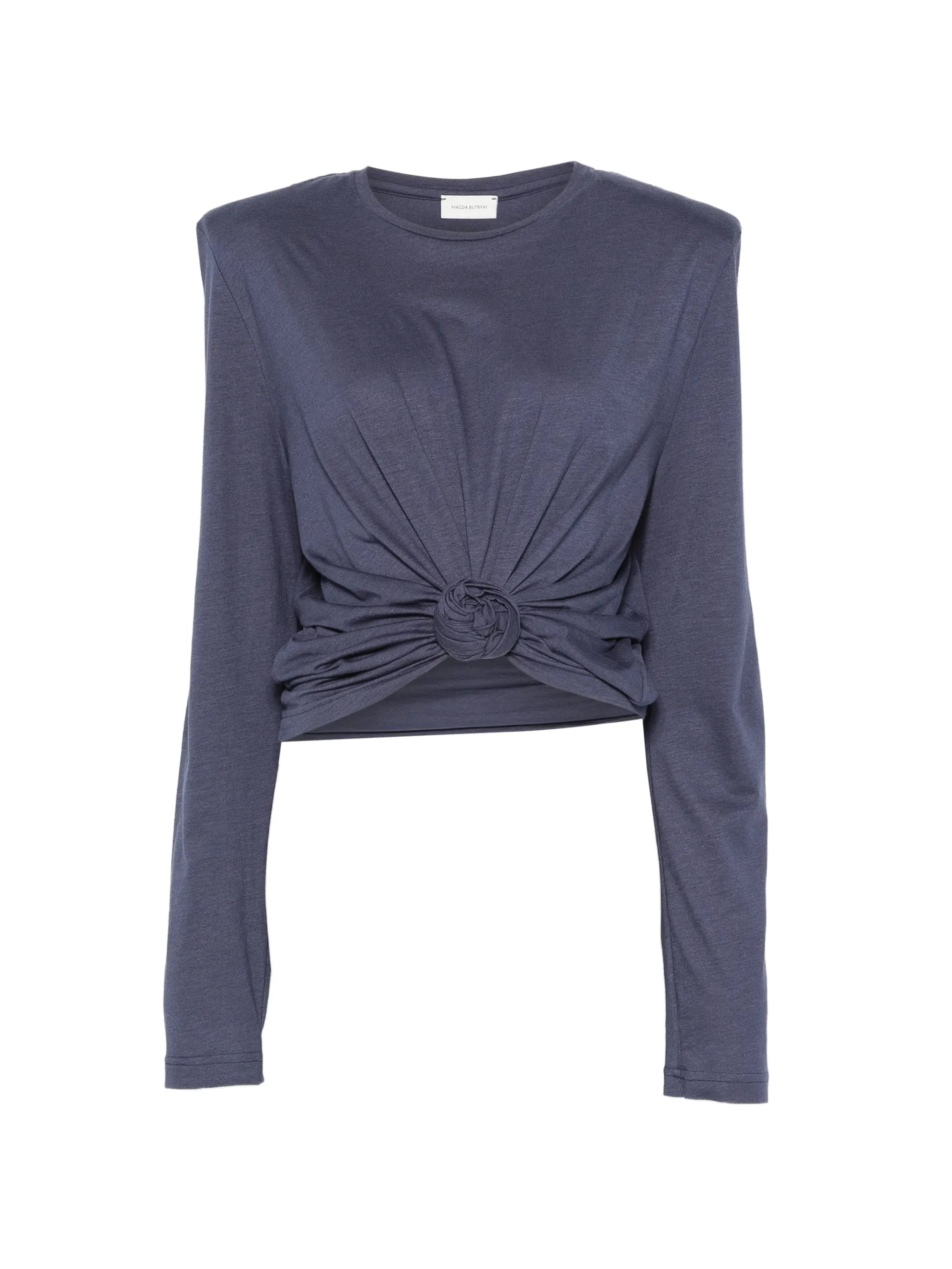 padded-shoulder knotted T-shirt