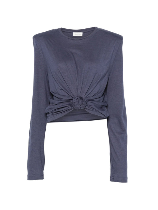 padded-shoulder knotted T-shirt