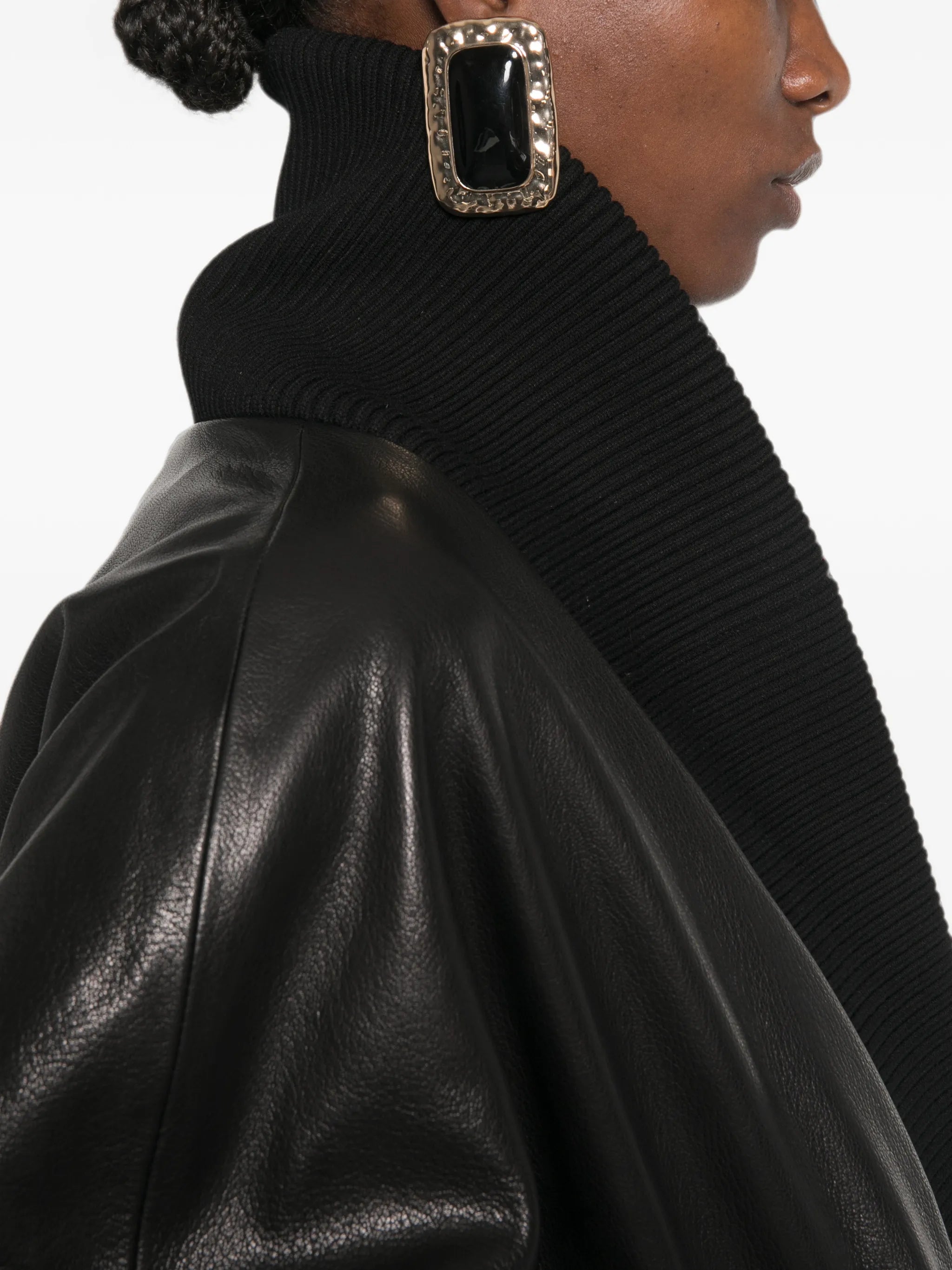 ribbed-knit leather jacket