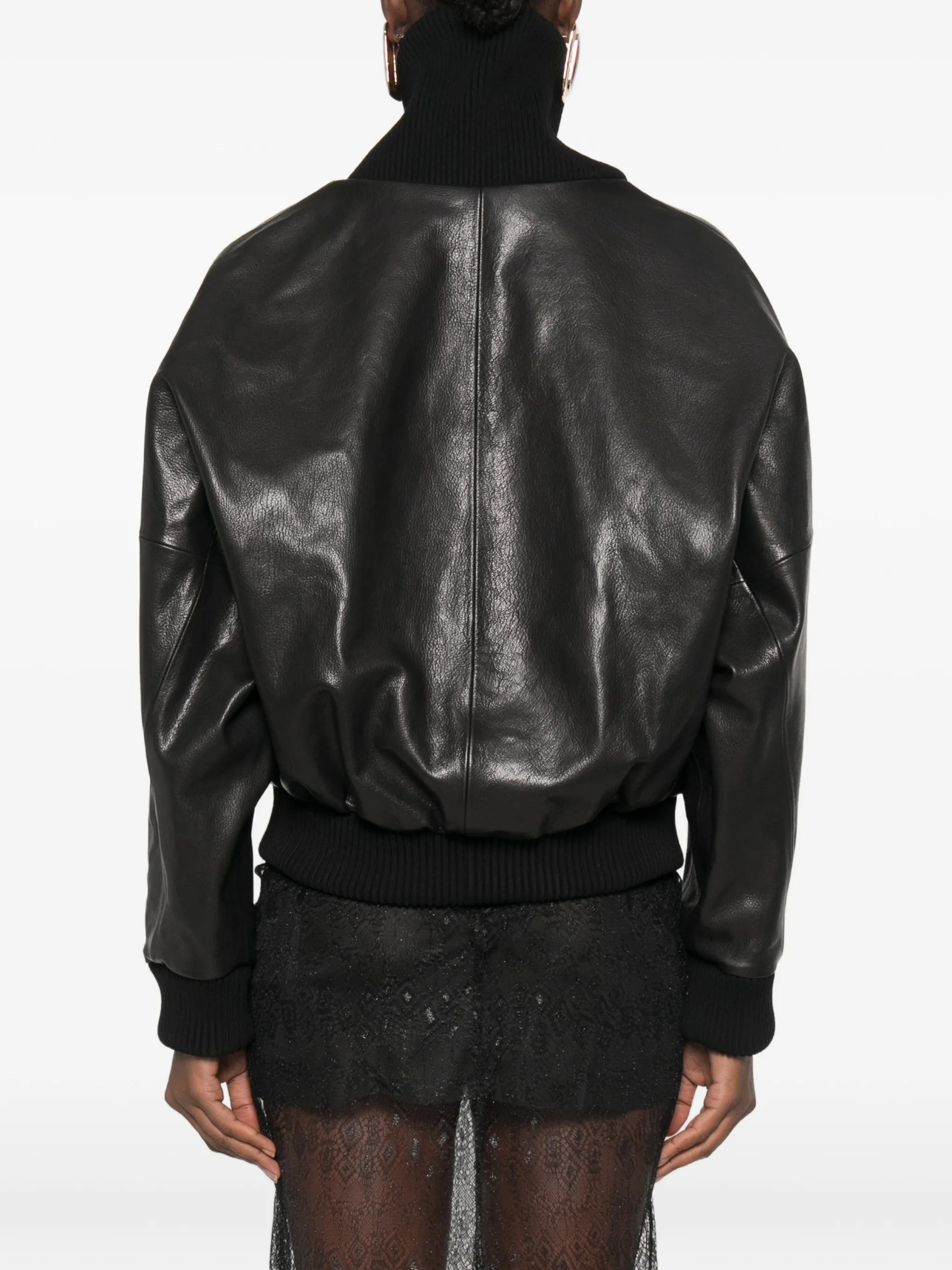 ribbed-knit leather jacket