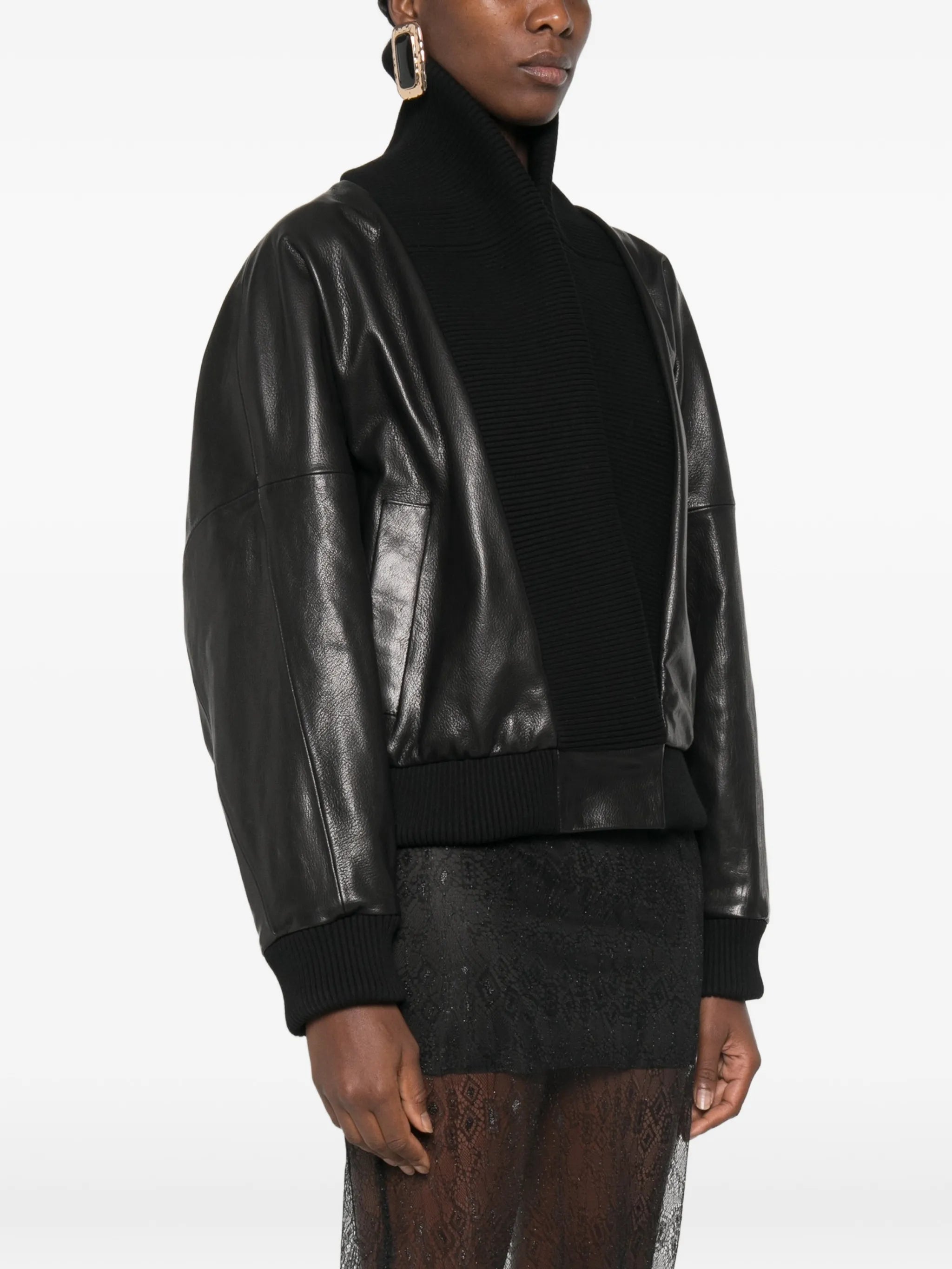 ribbed-knit leather jacket