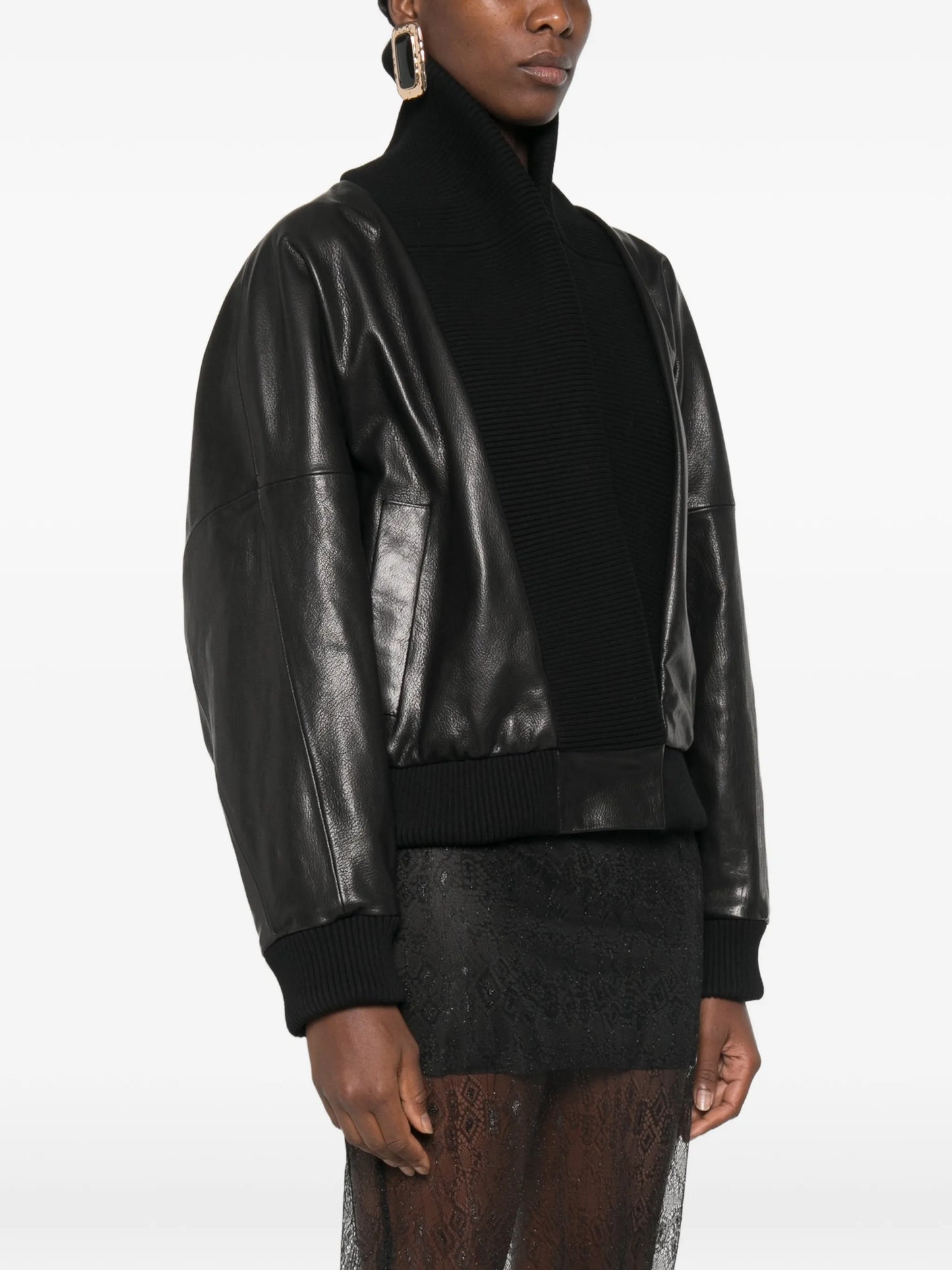 ribbed-knit leather jacket