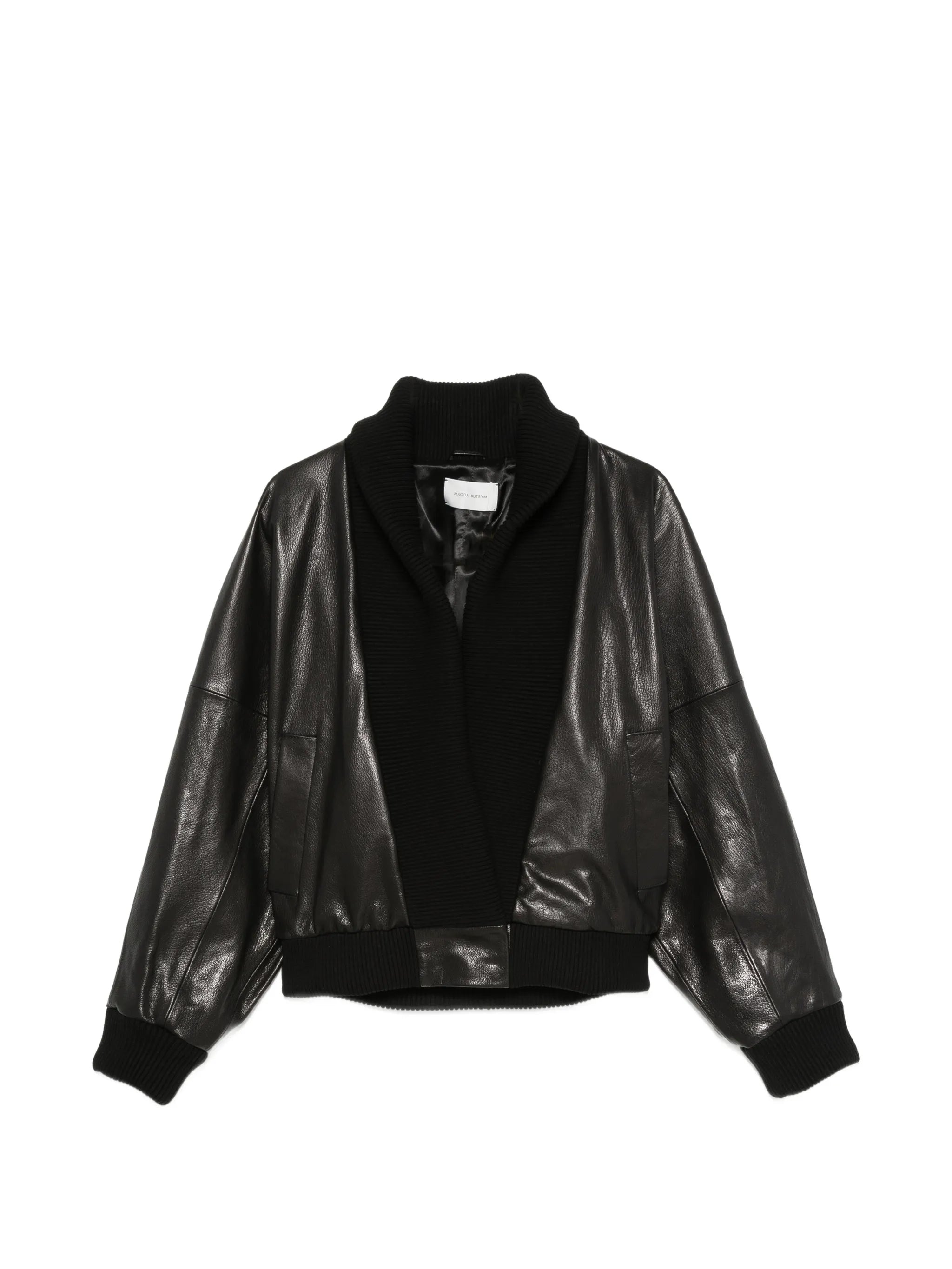 ribbed-knit leather jacket
