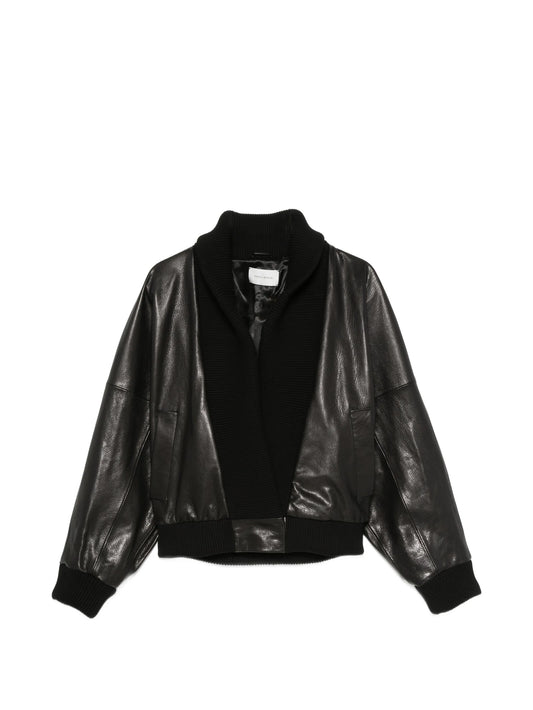 ribbed-knit leather jacket