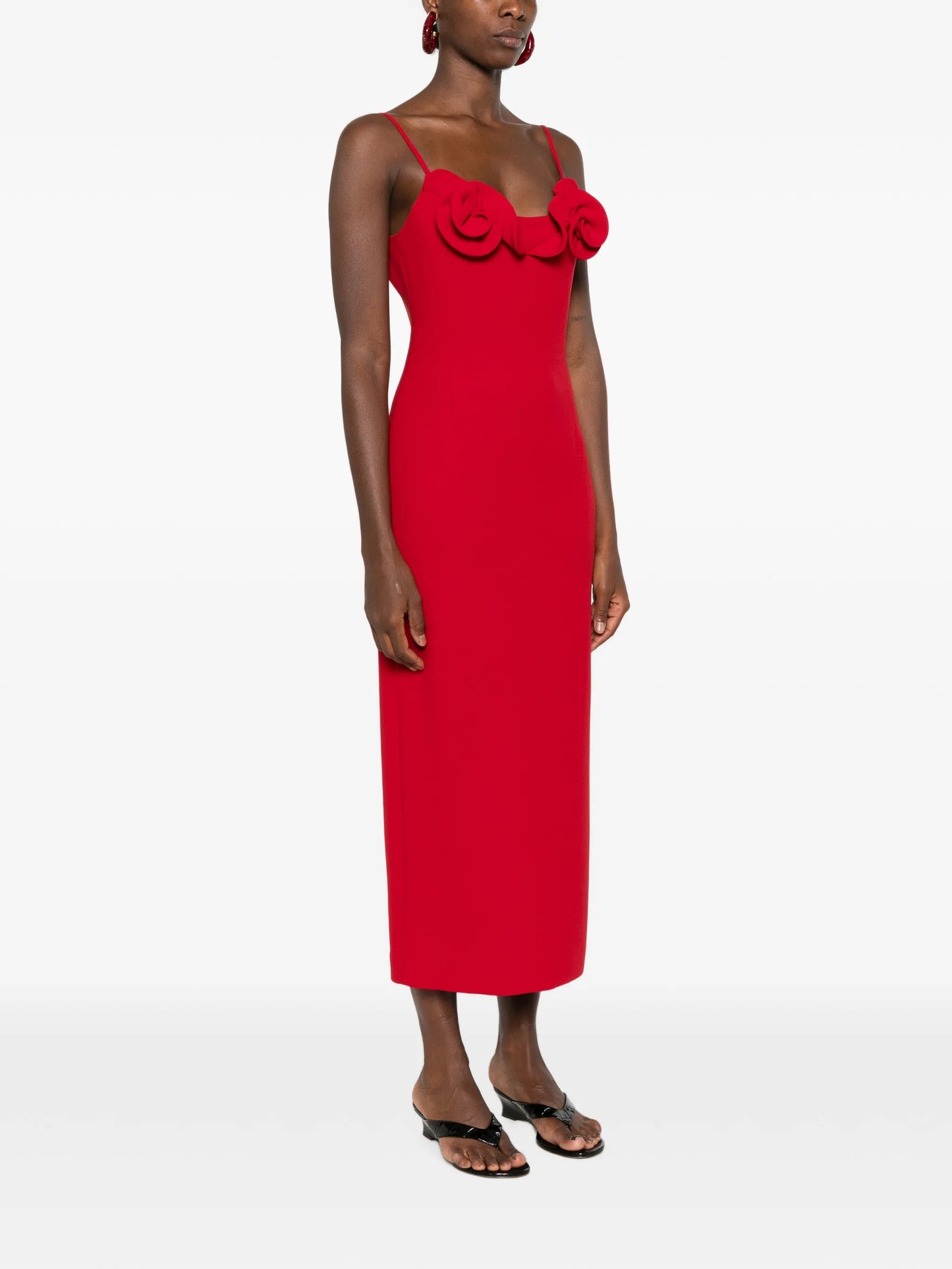 floral-applique spaghetti-strap midi dress