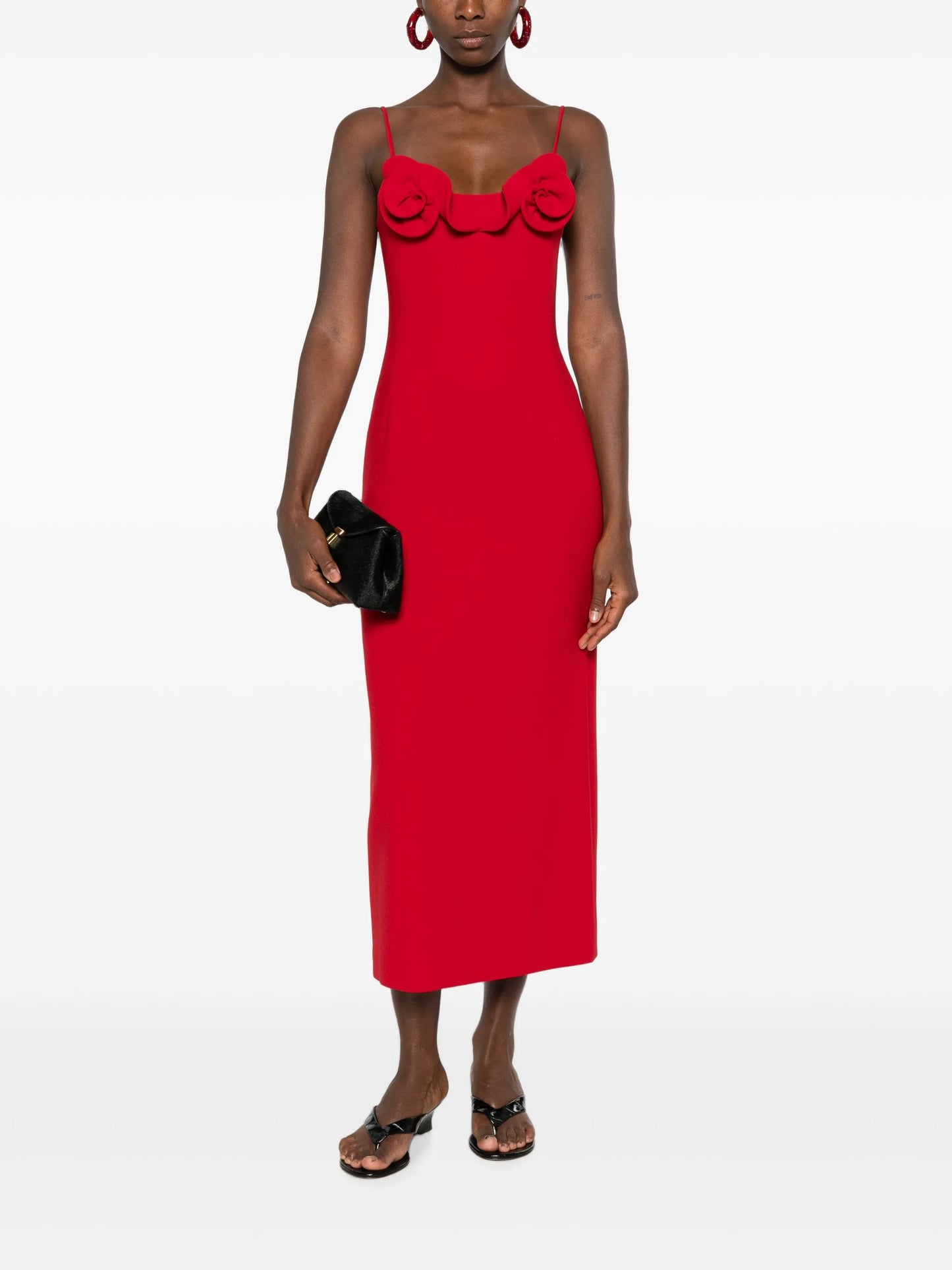 floral-applique spaghetti-strap midi dress