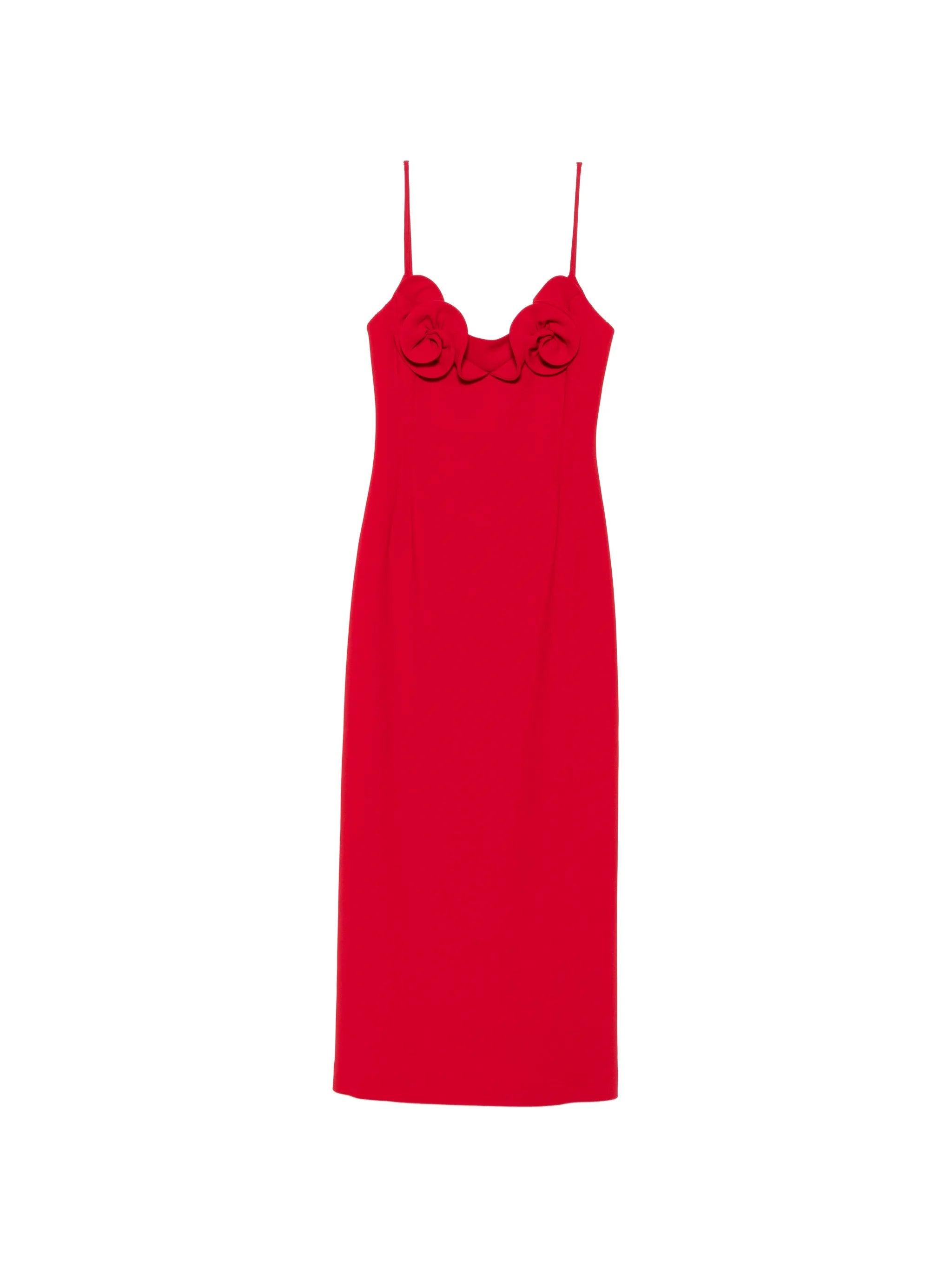 floral-applique spaghetti-strap midi dress