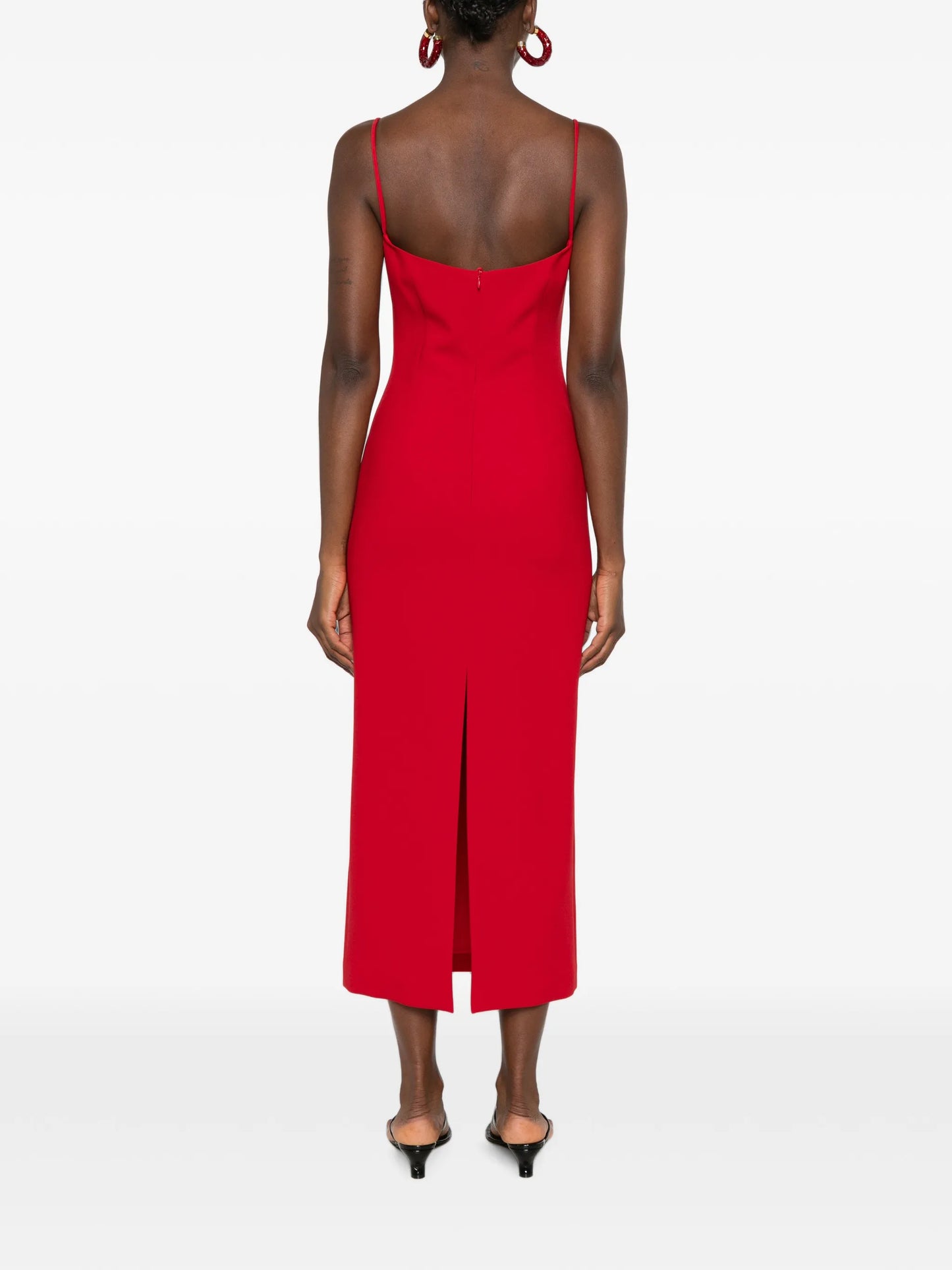 floral-applique spaghetti-strap midi dress