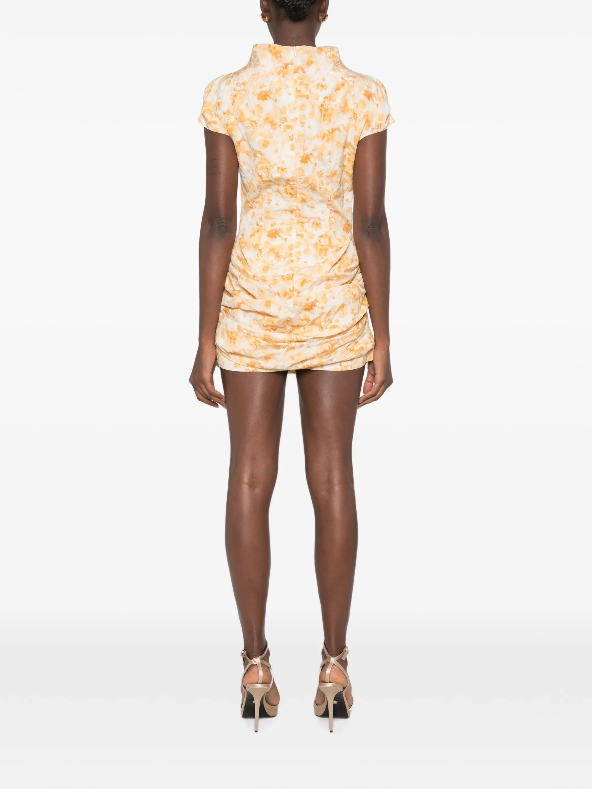 floral-print ruched mini dress