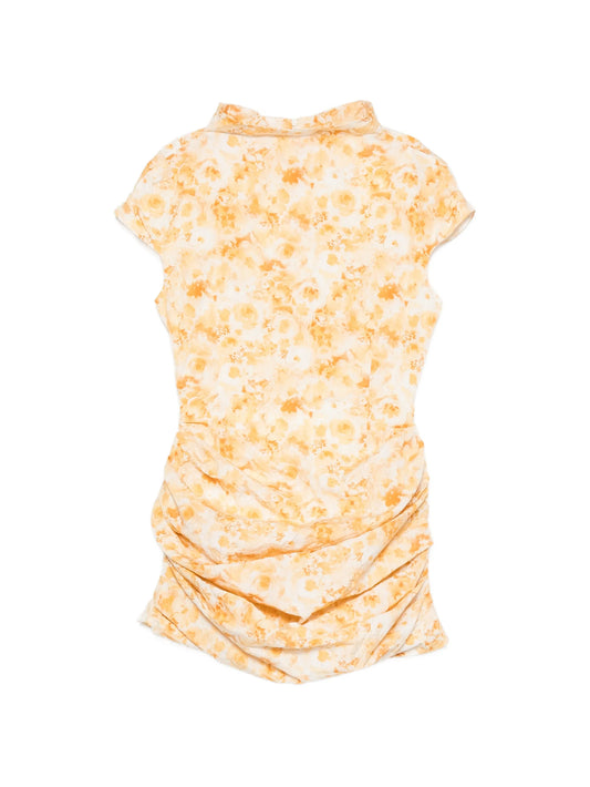 floral-print ruched mini dress