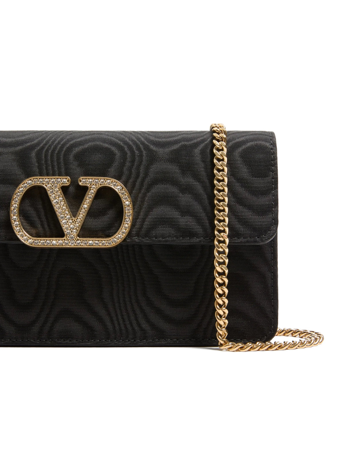 VLogo Signature chain wallet in moiré fabric with jewel logo
