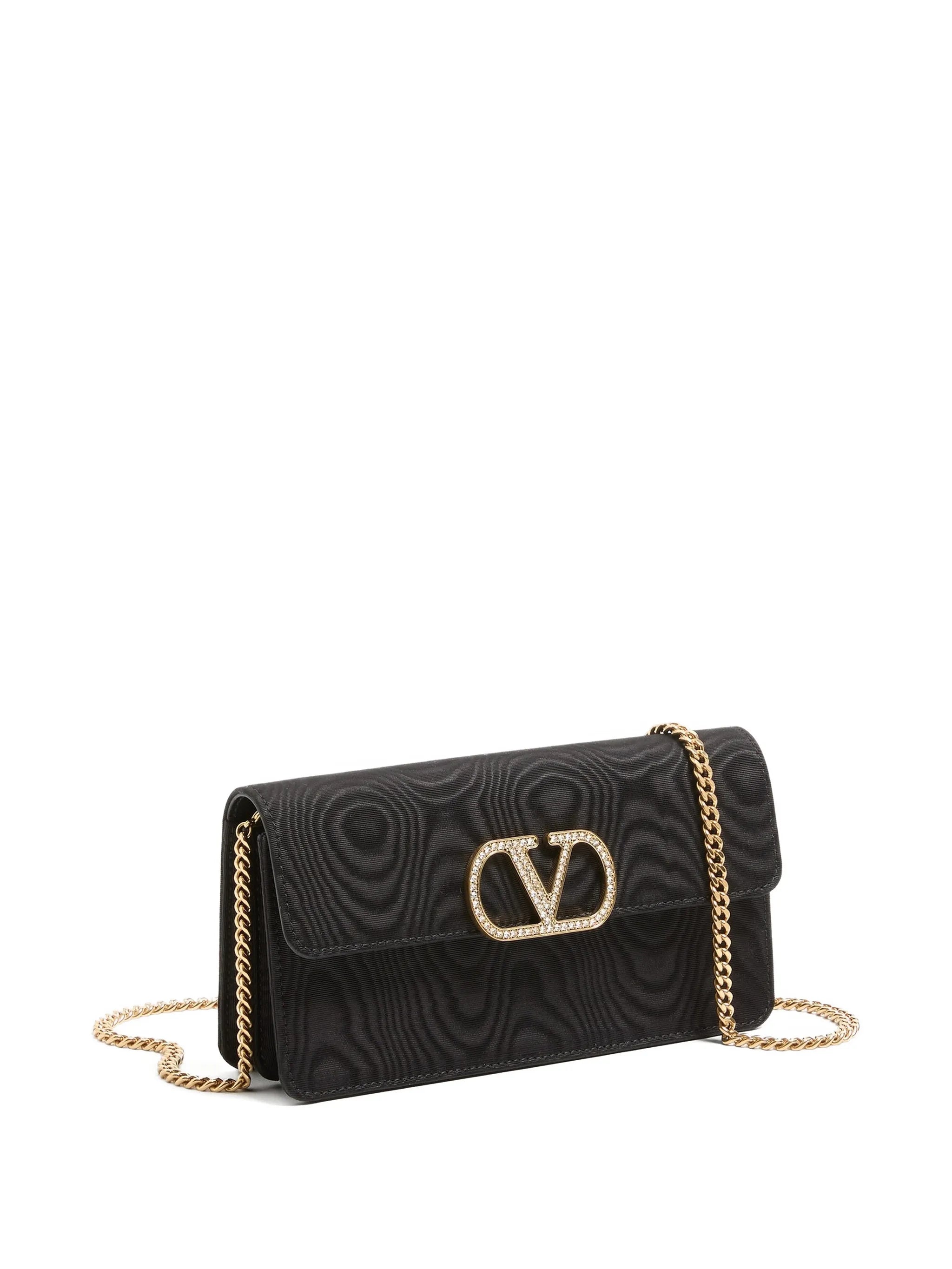 VLogo Signature chain wallet in moiré fabric with jewel logo