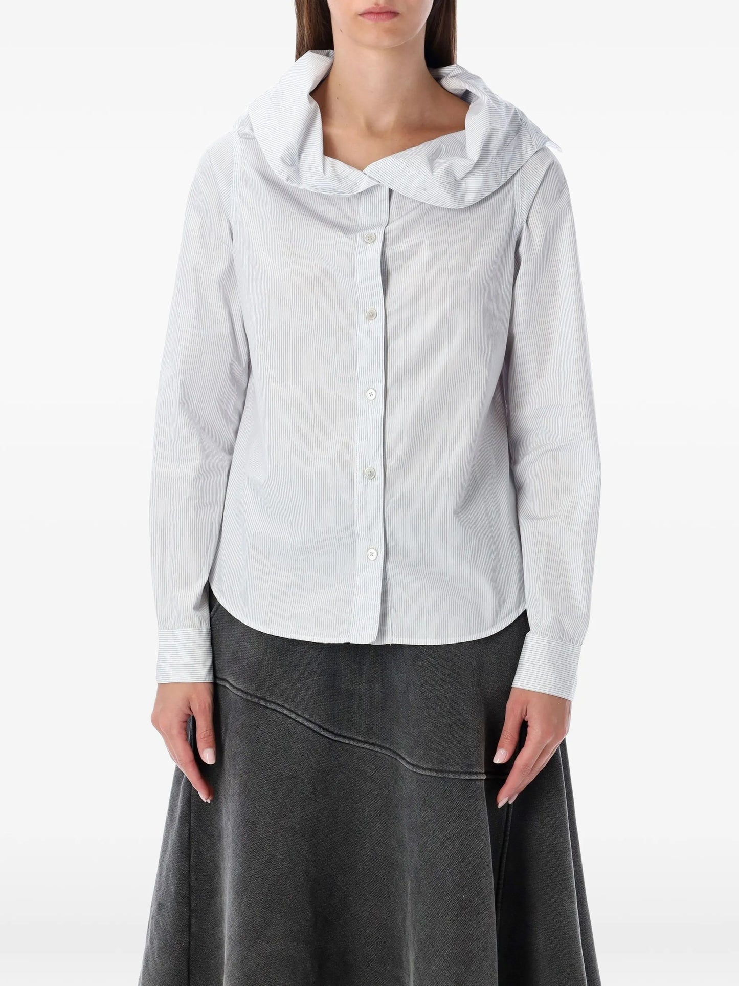 striped collapsed-collar shirt