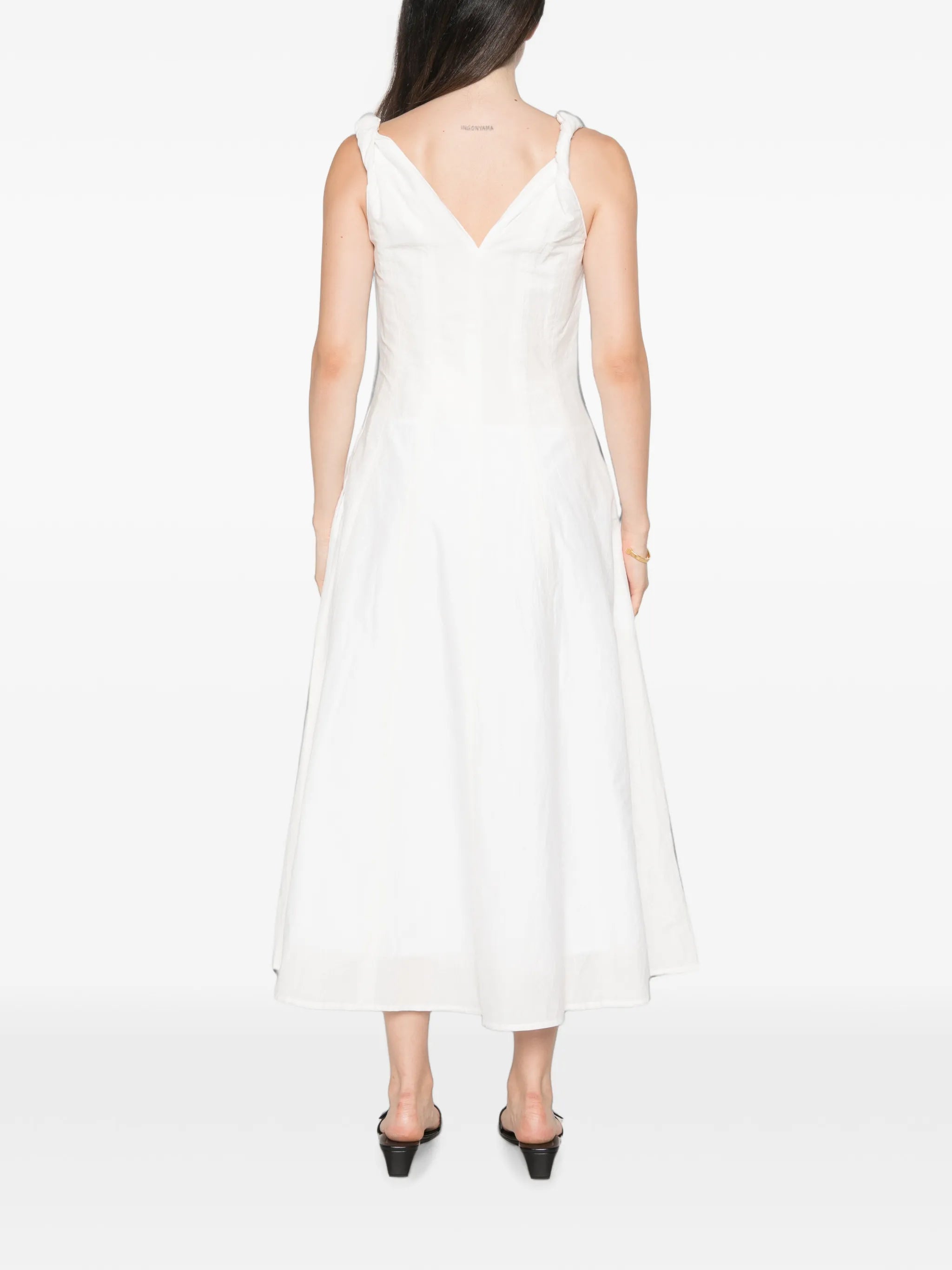 twisted-shoulder dress