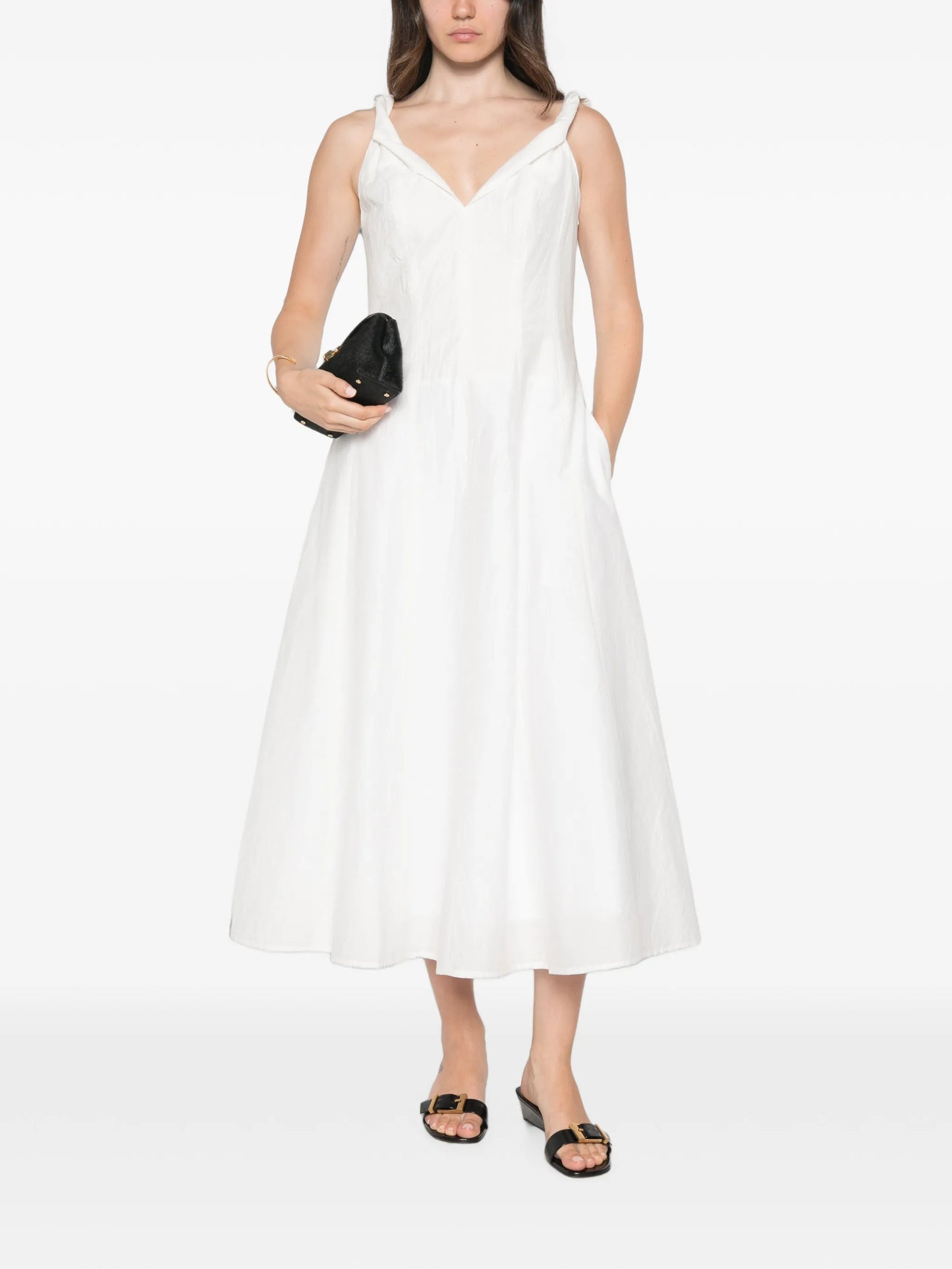 twisted-shoulder dress