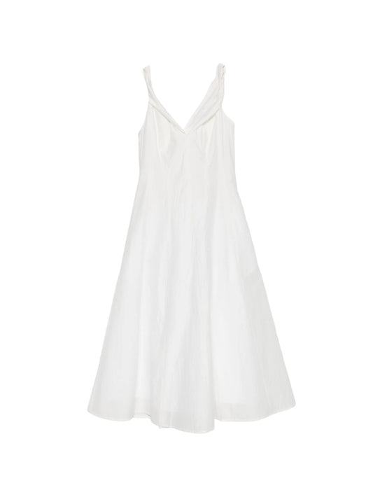twisted-shoulder dress