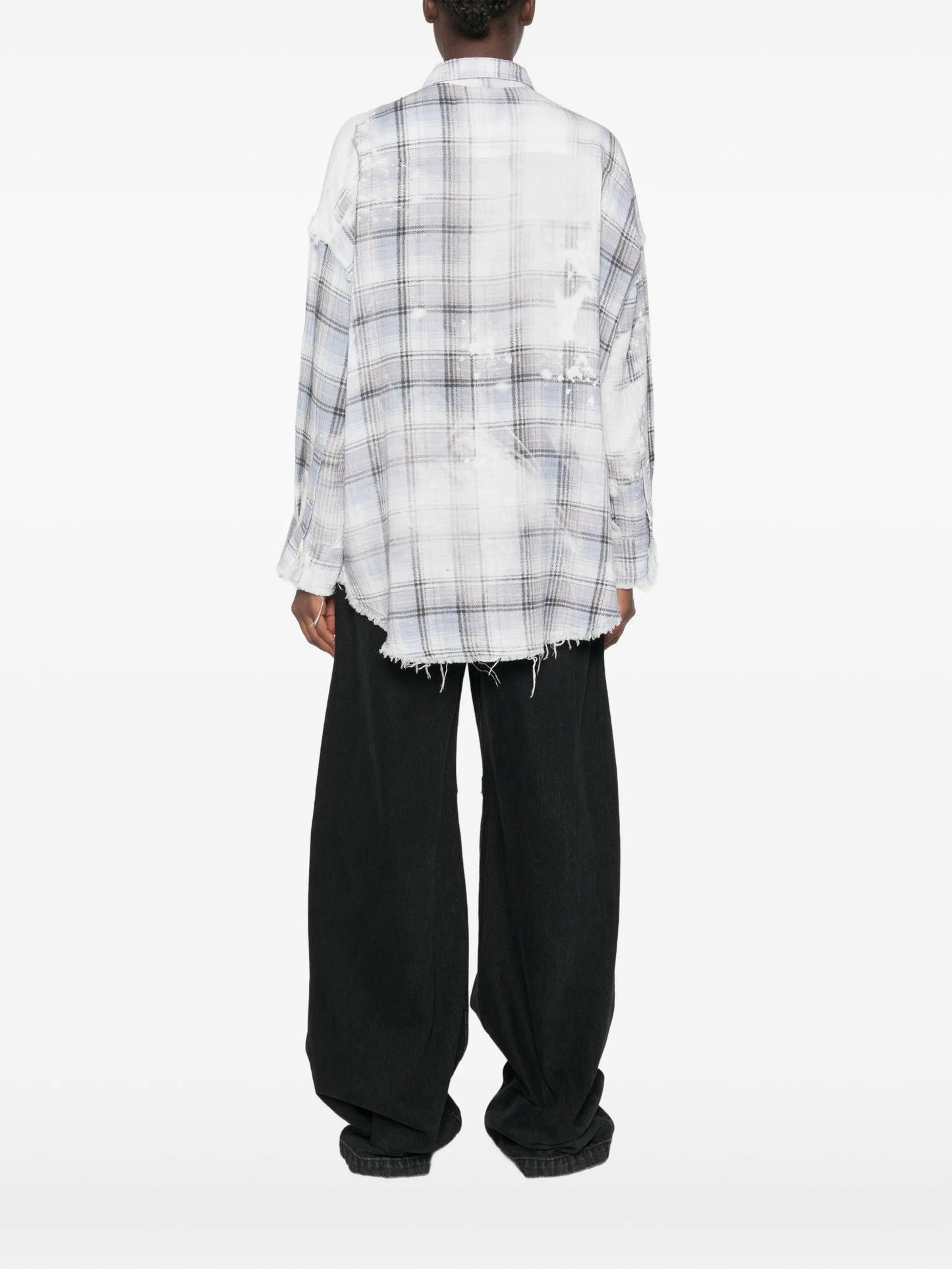 shredded-seam bleached-plaid shirt