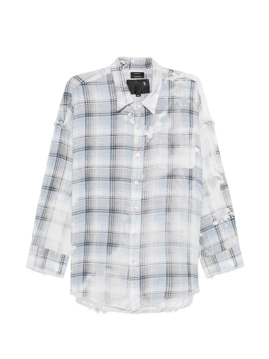 shredded-seam bleached-plaid shirt