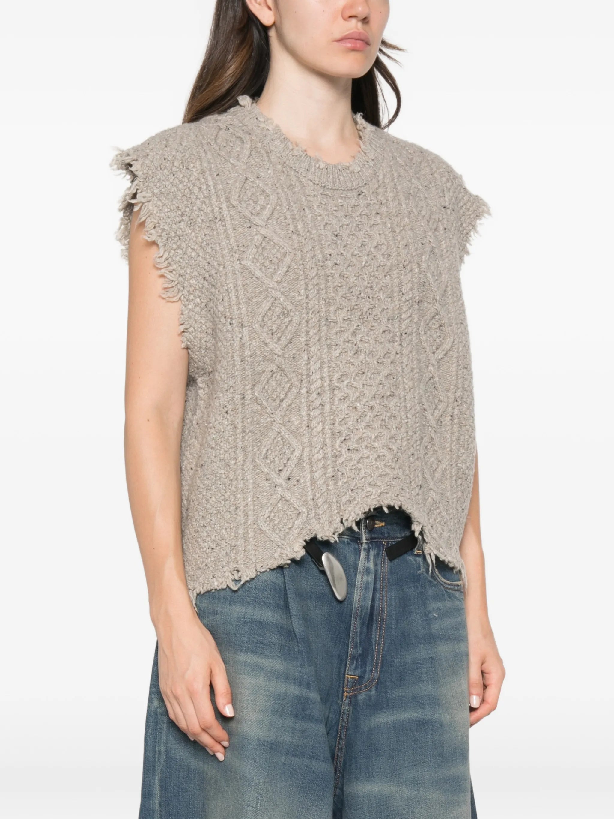 cable-knit frayed vest