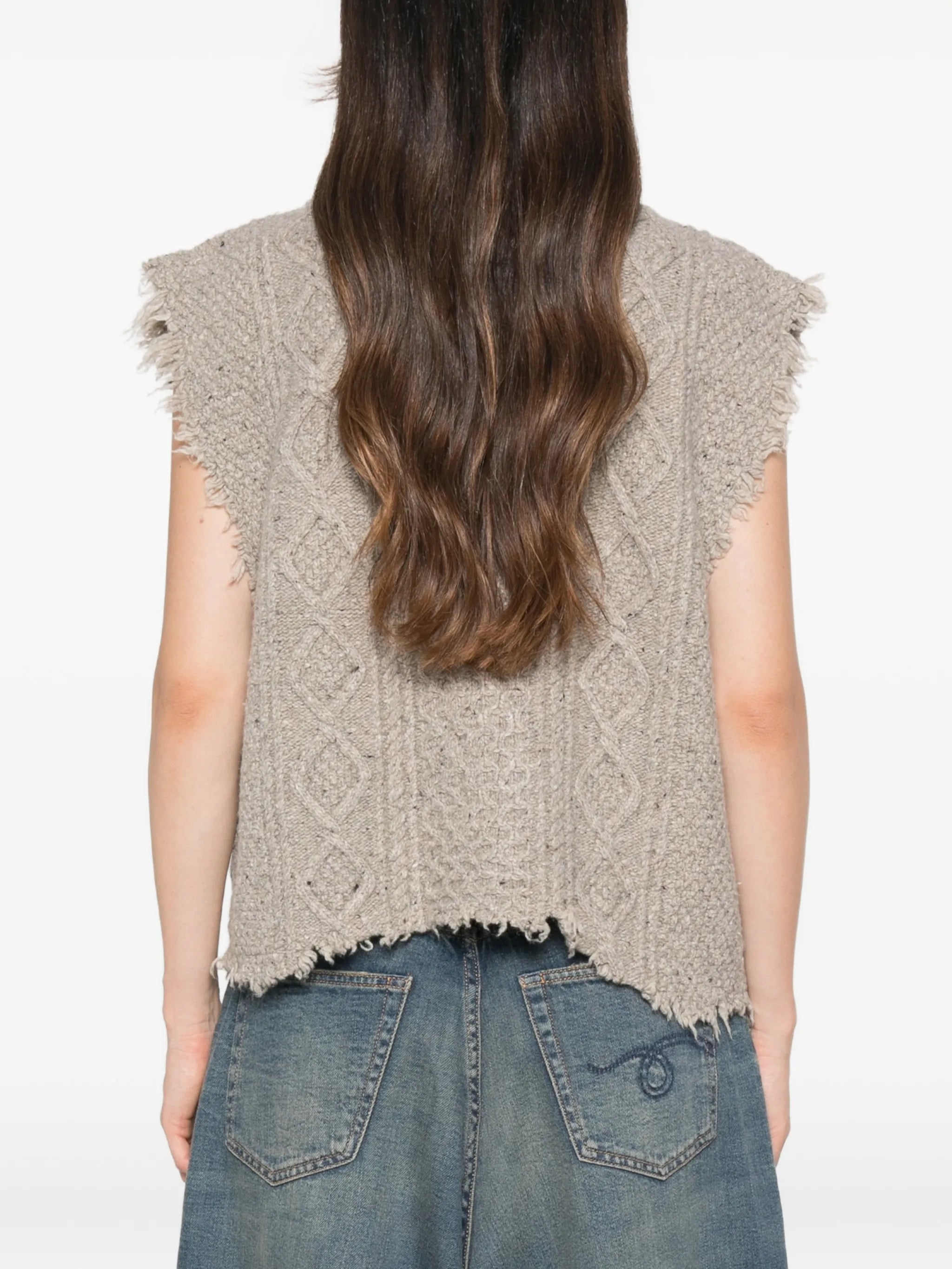 cable-knit frayed vest