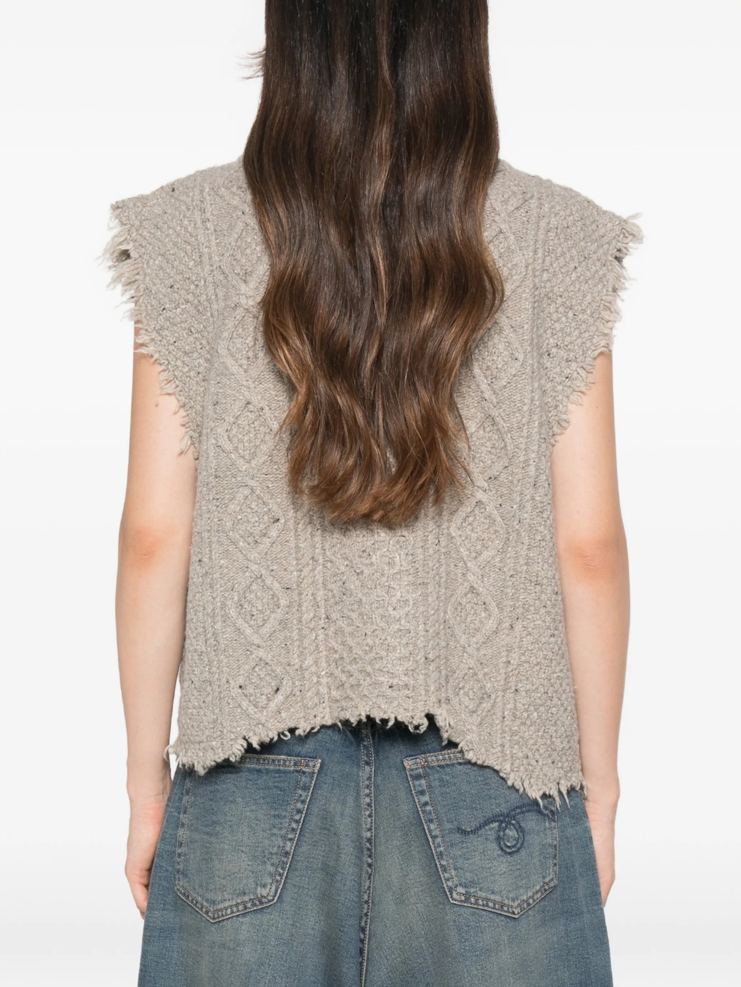 cable-knit frayed vest