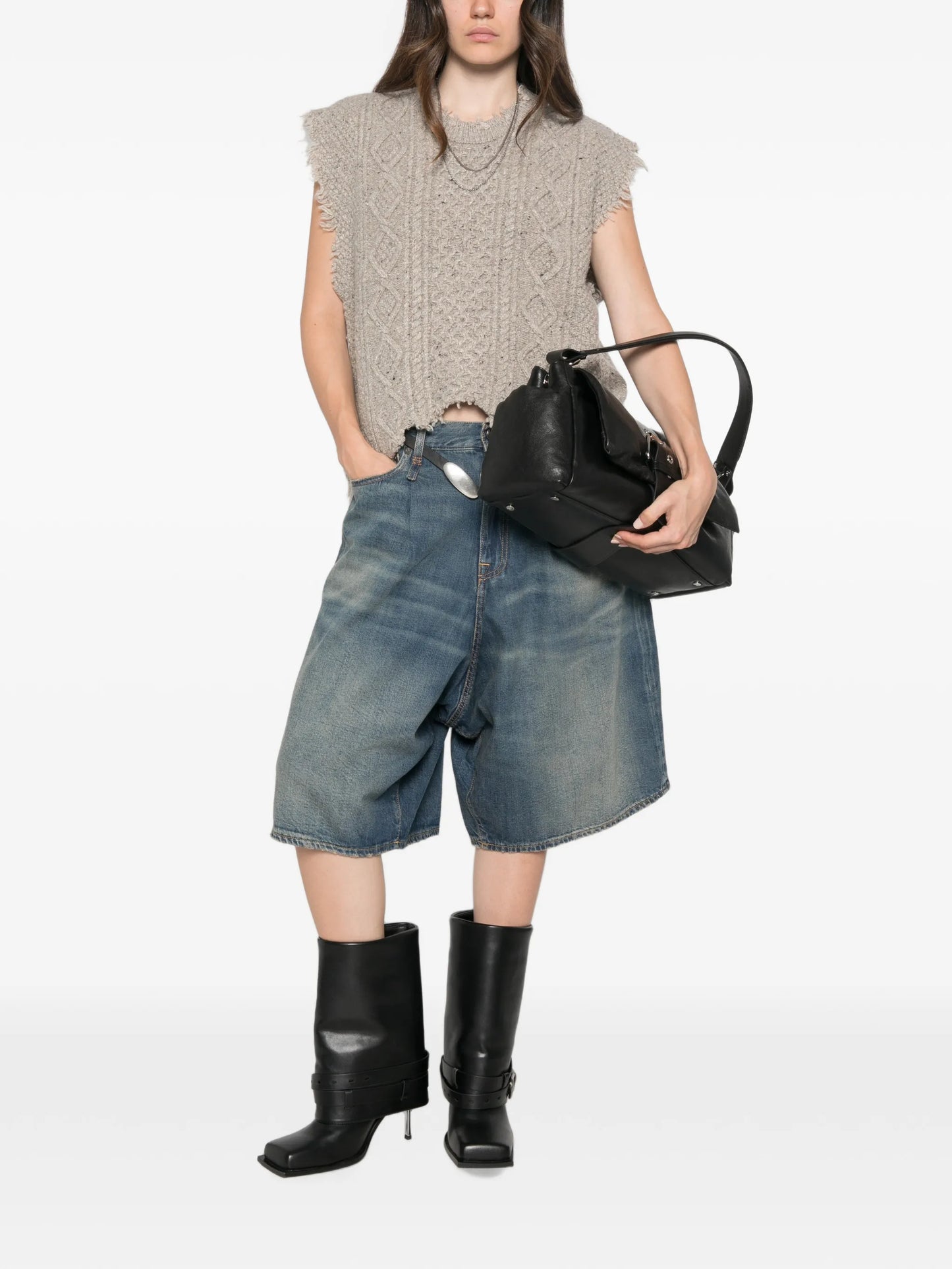 cable-knit frayed vest