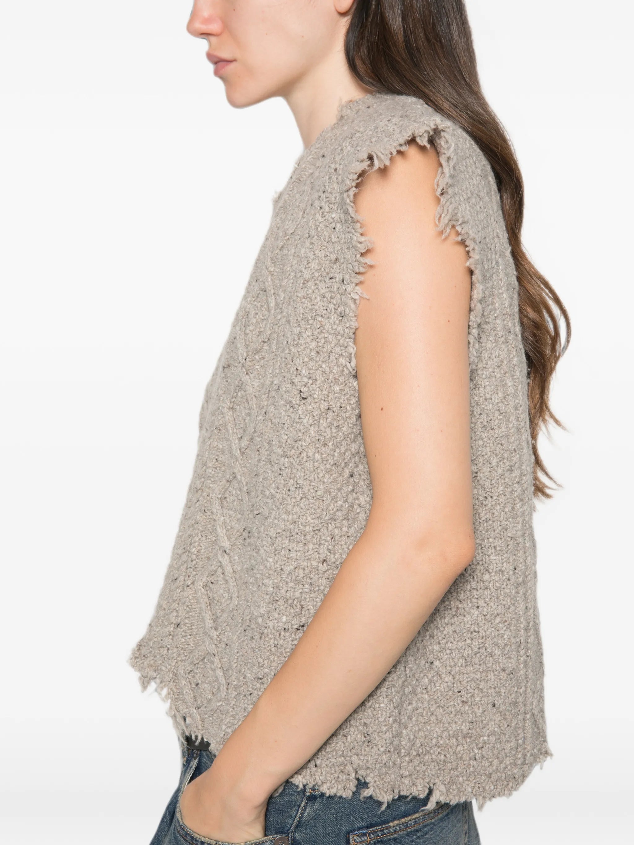 cable-knit frayed vest