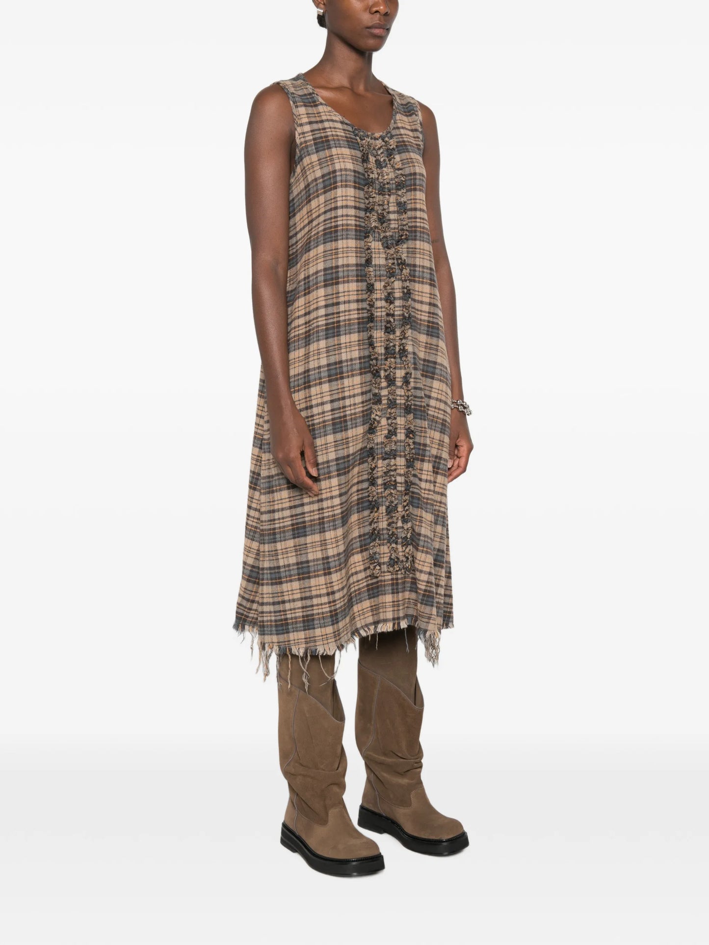 ruffled checked midi dress