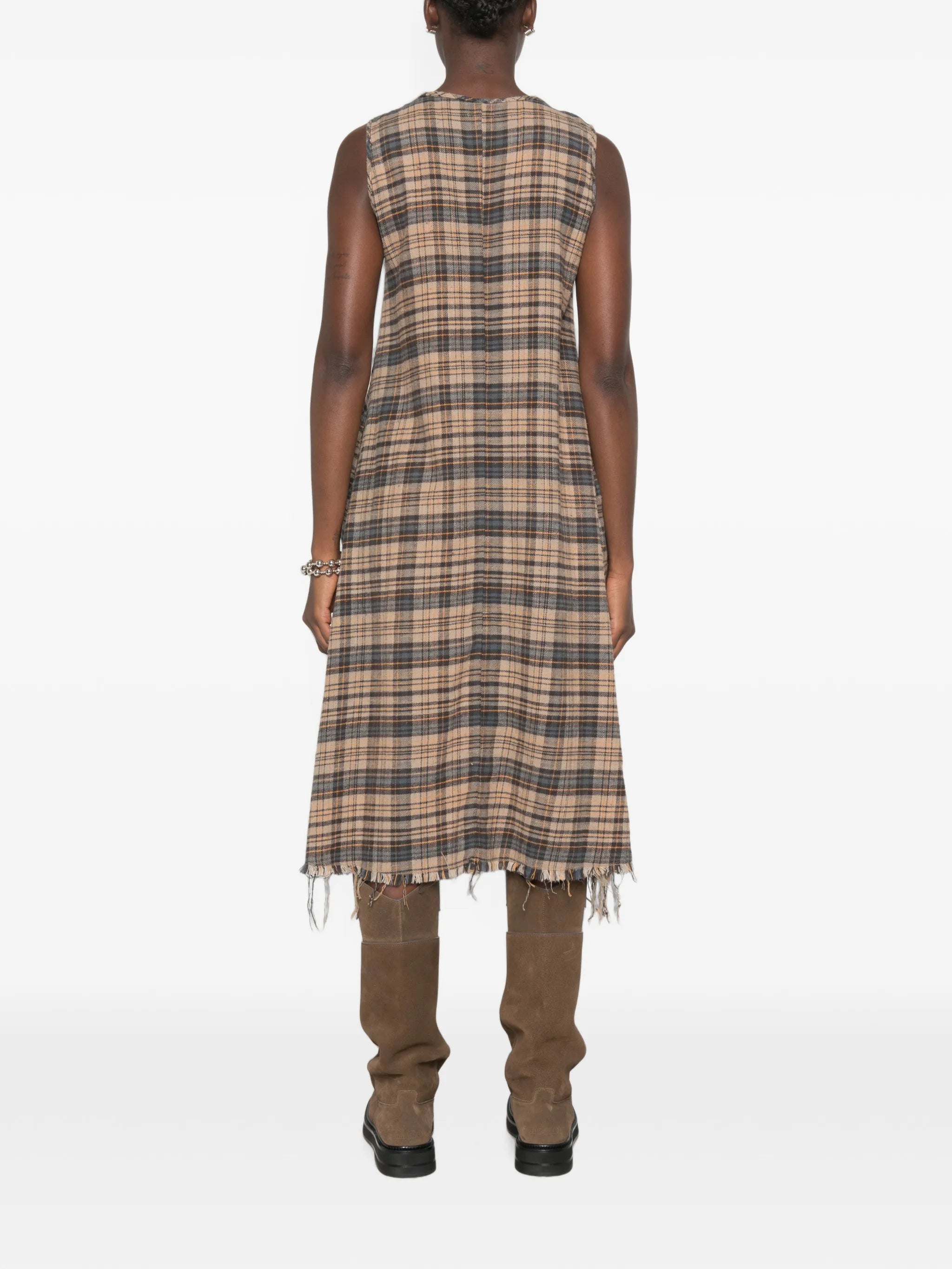 ruffled checked midi dress