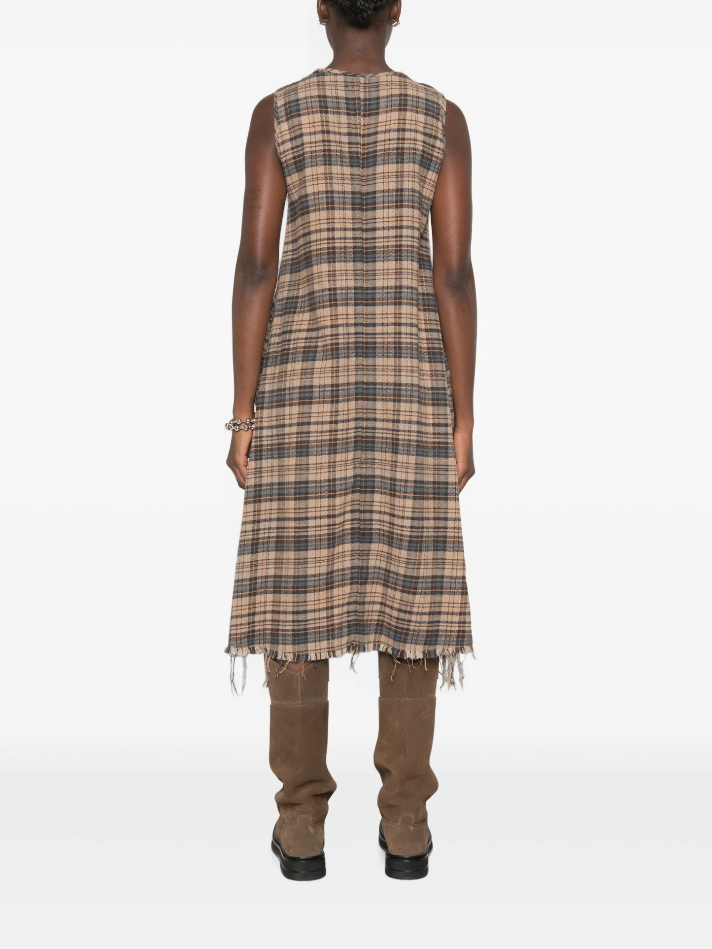 ruffled checked midi dress