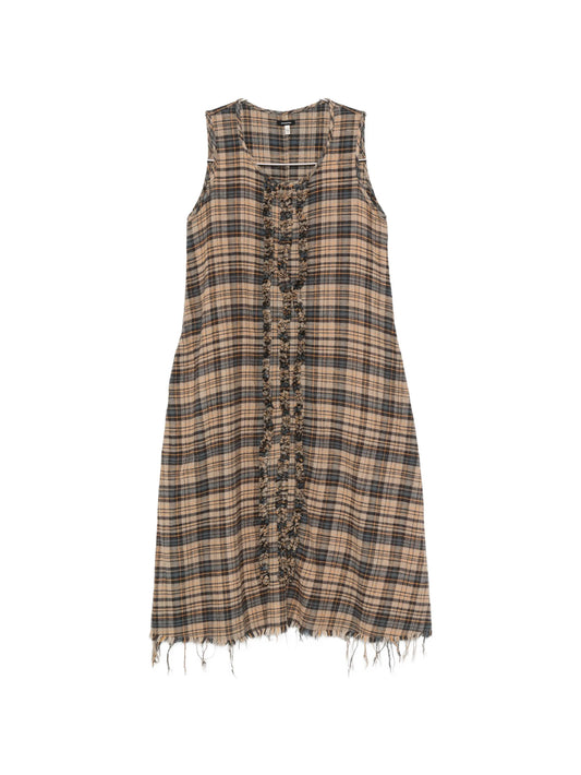 ruffled checked midi dress