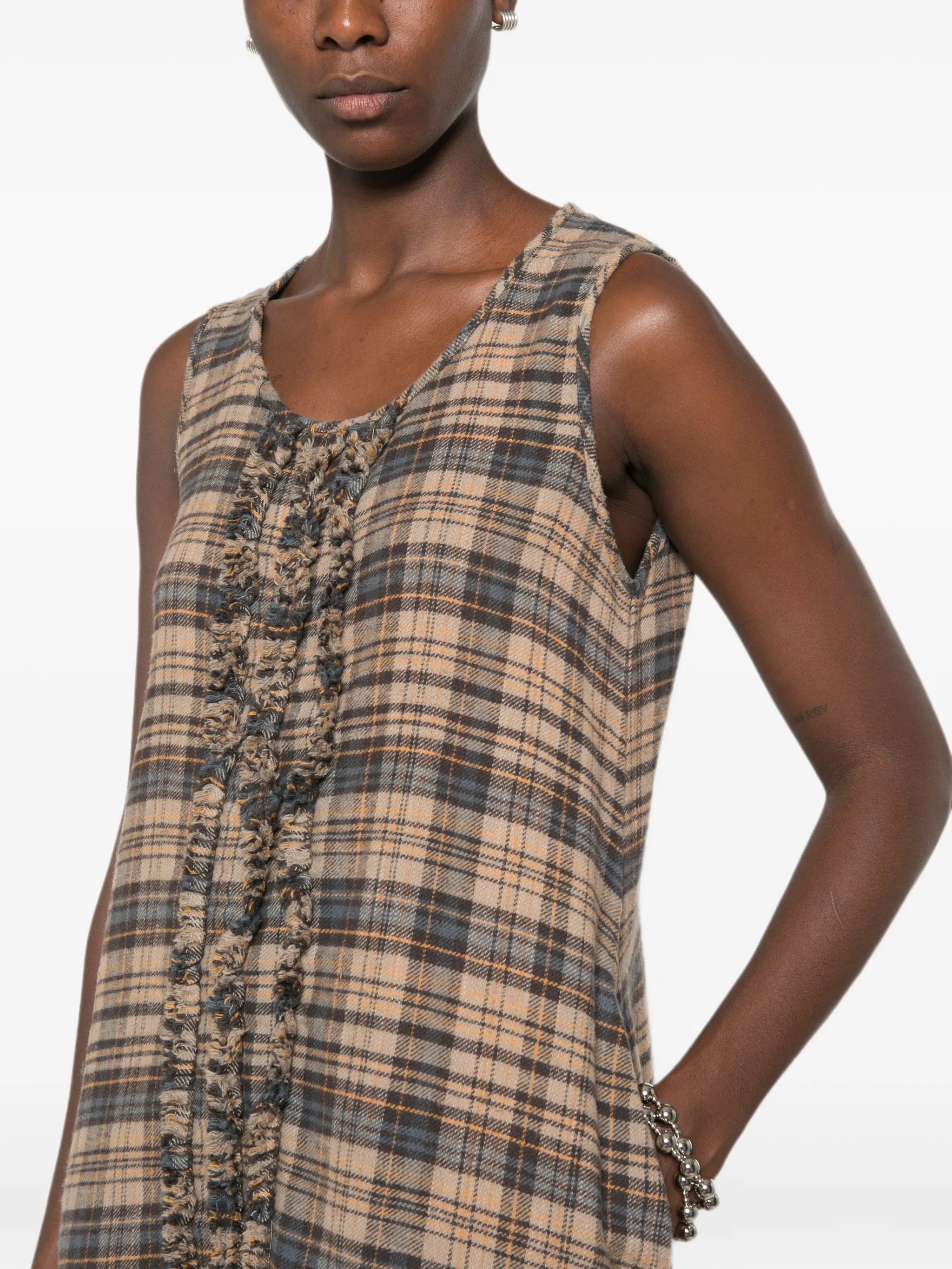 ruffled checked midi dress