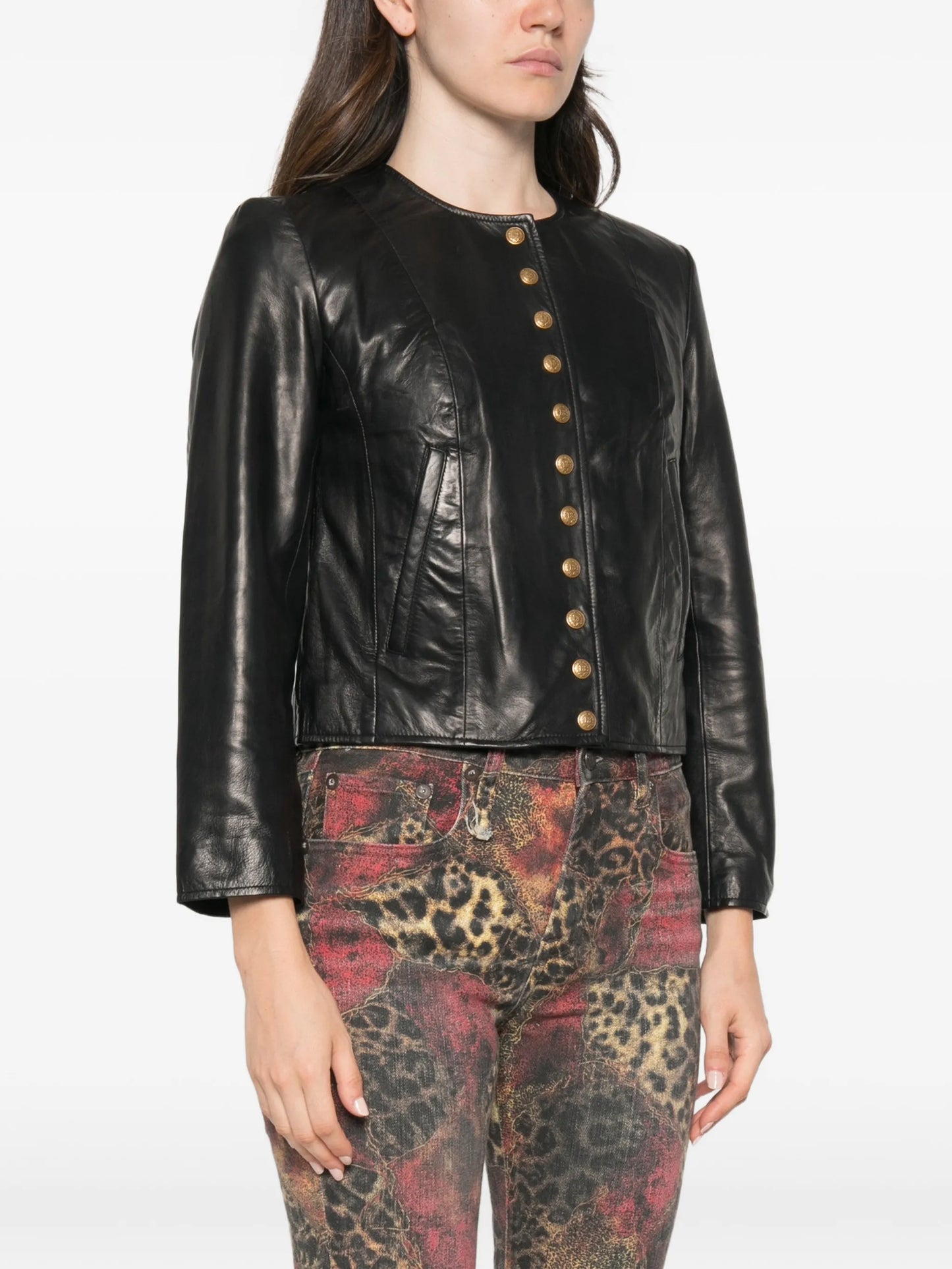 button-up leather jacket