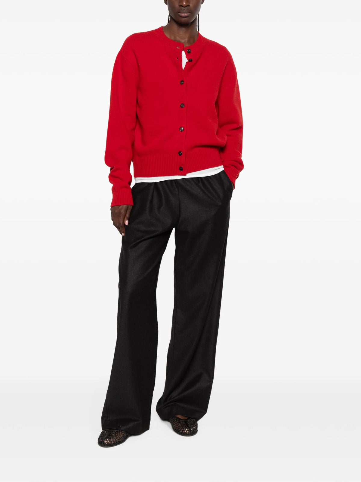 loose-fit wool trousers