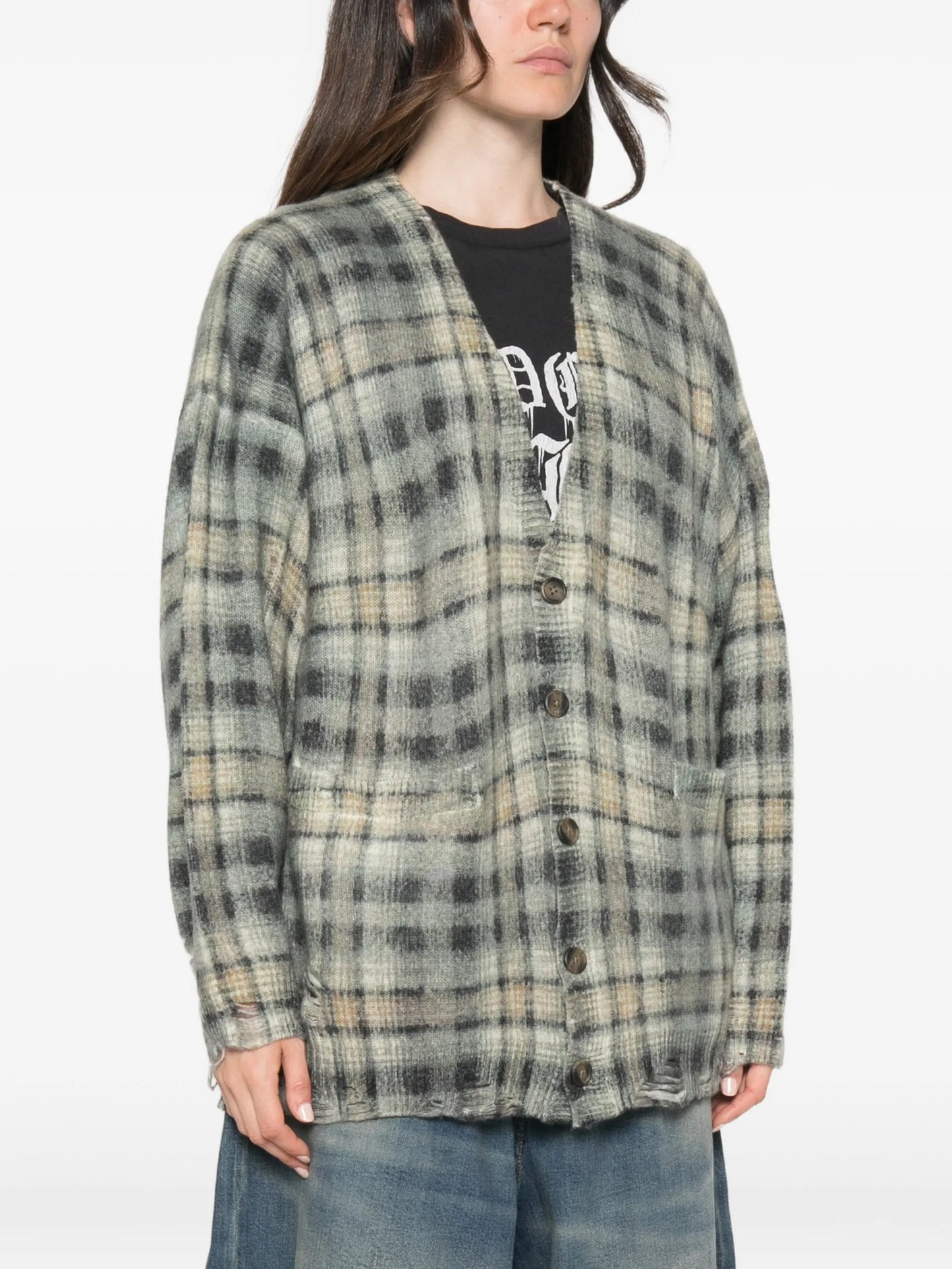 printed oversized cardigan grey black plaid