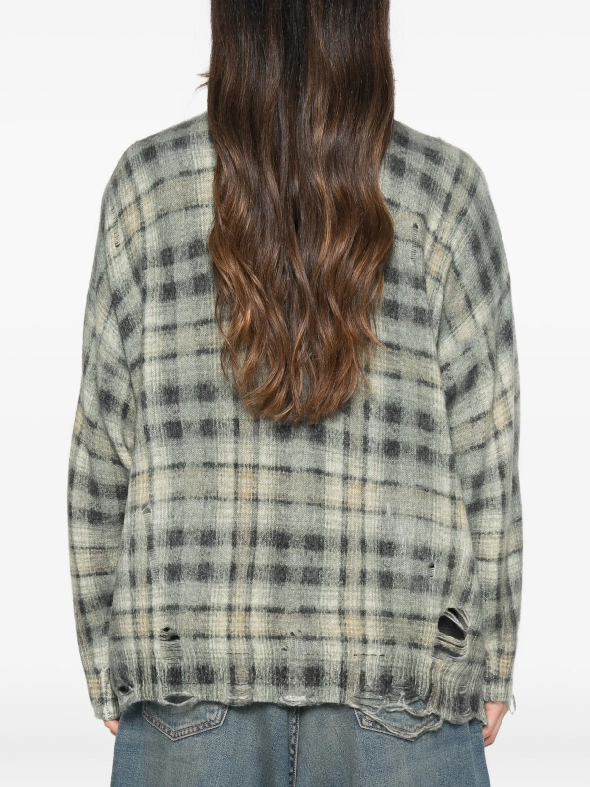 printed oversized cardigan grey black plaid