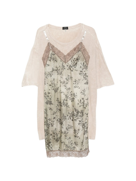 floral-print lace-trim mini dress