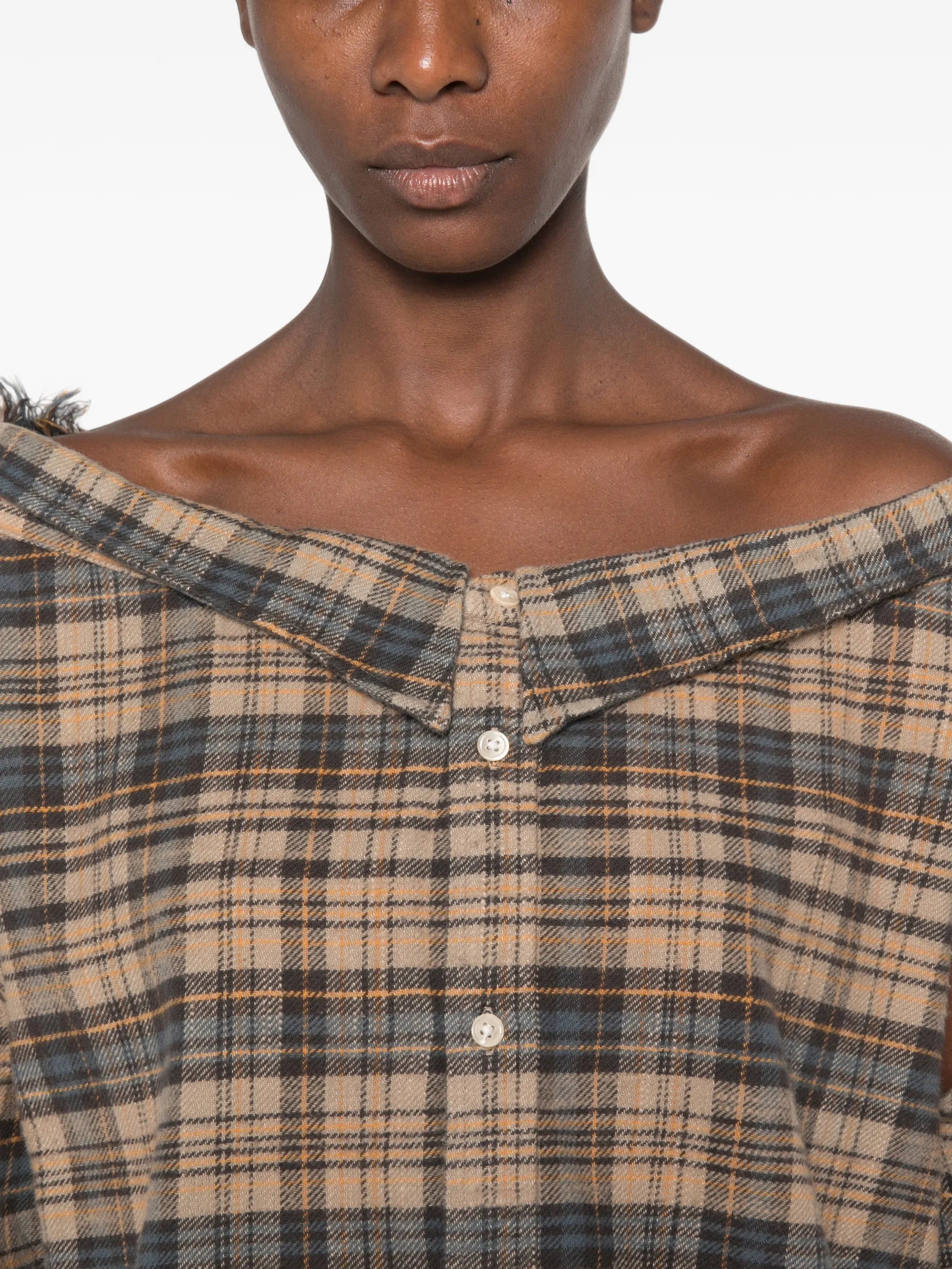 plaid off-the-shoulder shirt