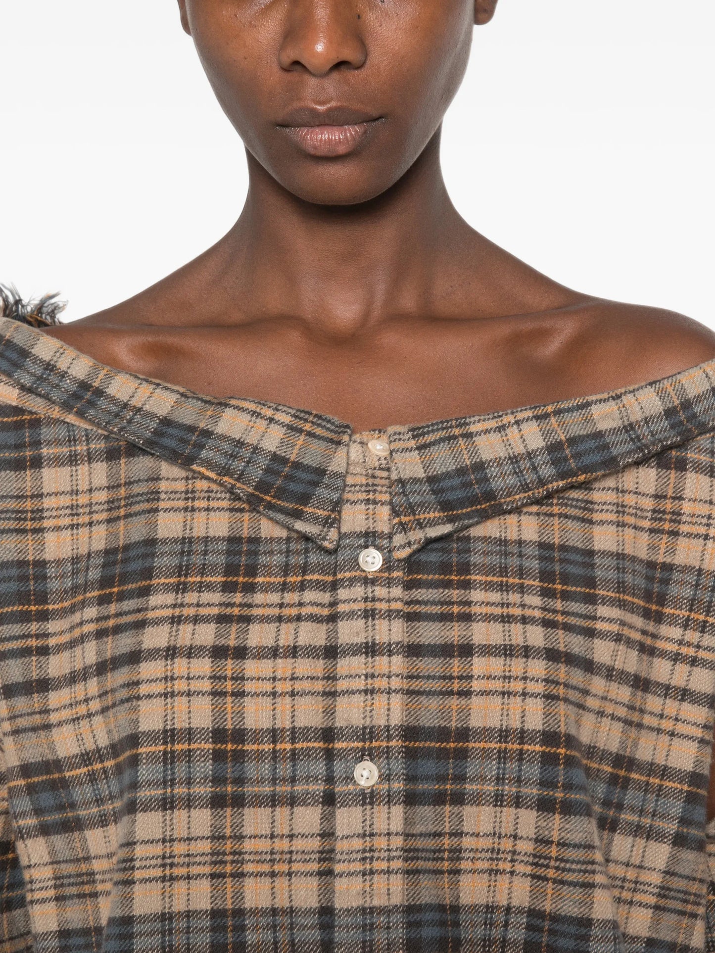 plaid off-the-shoulder shirt