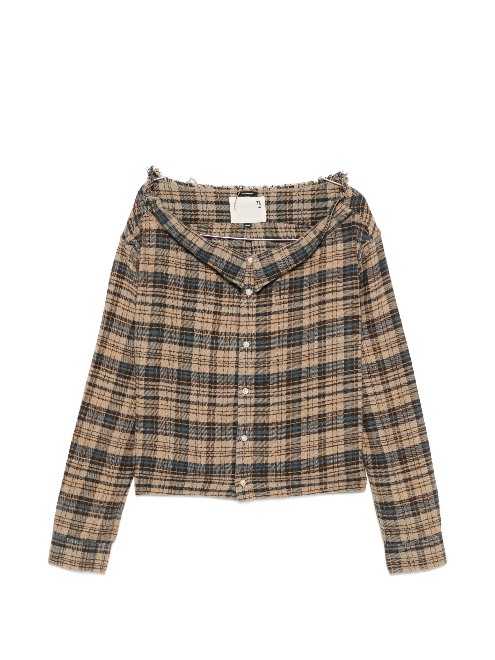 plaid off-the-shoulder shirt