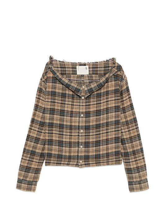 plaid off-the-shoulder shirt