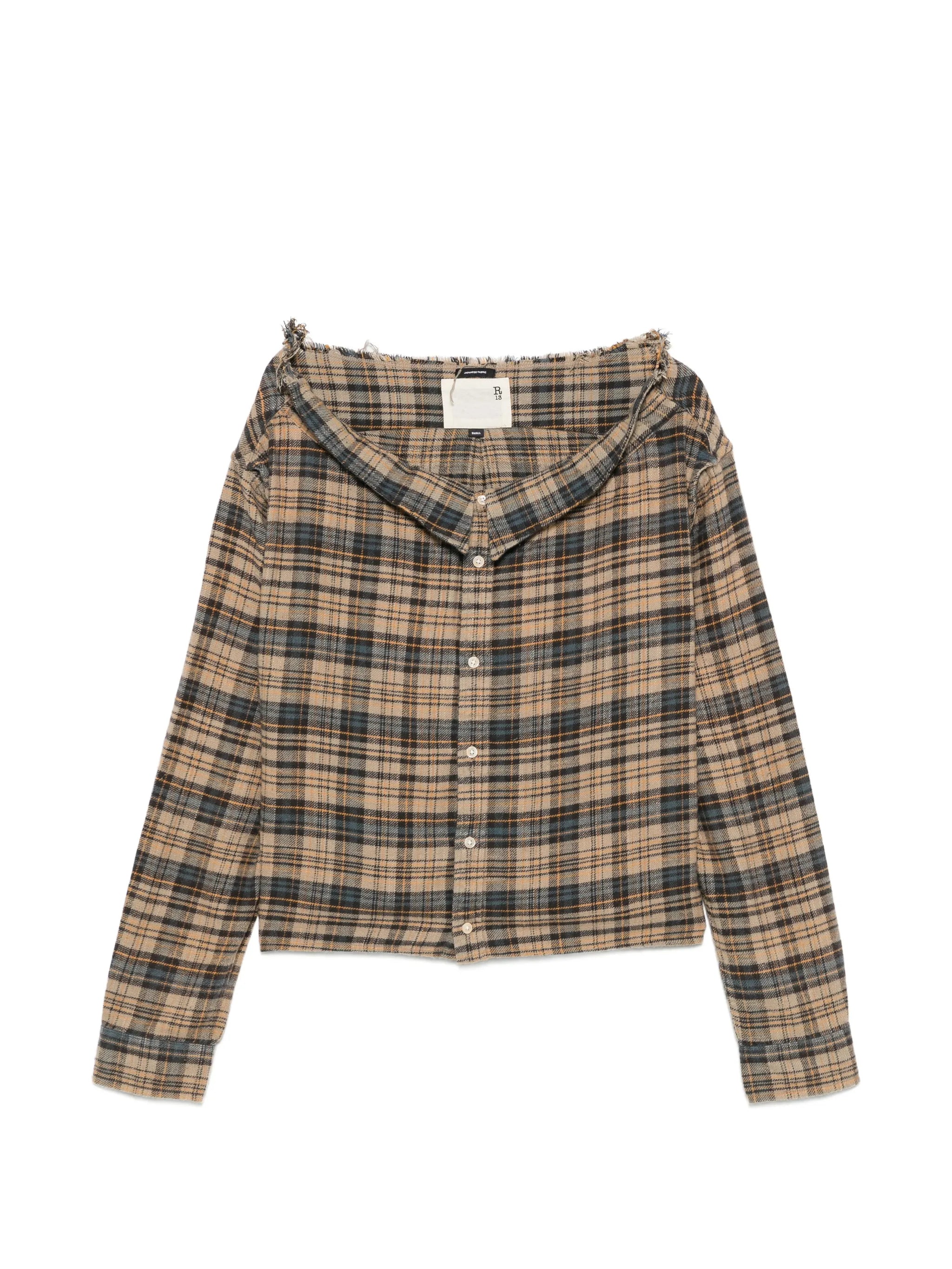 plaid off-the-shoulder shirt