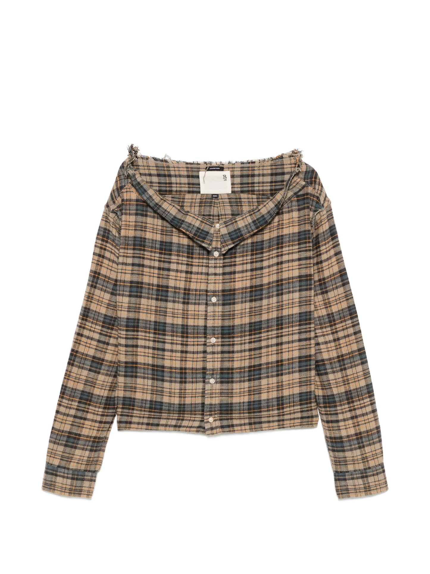 plaid off-the-shoulder shirt