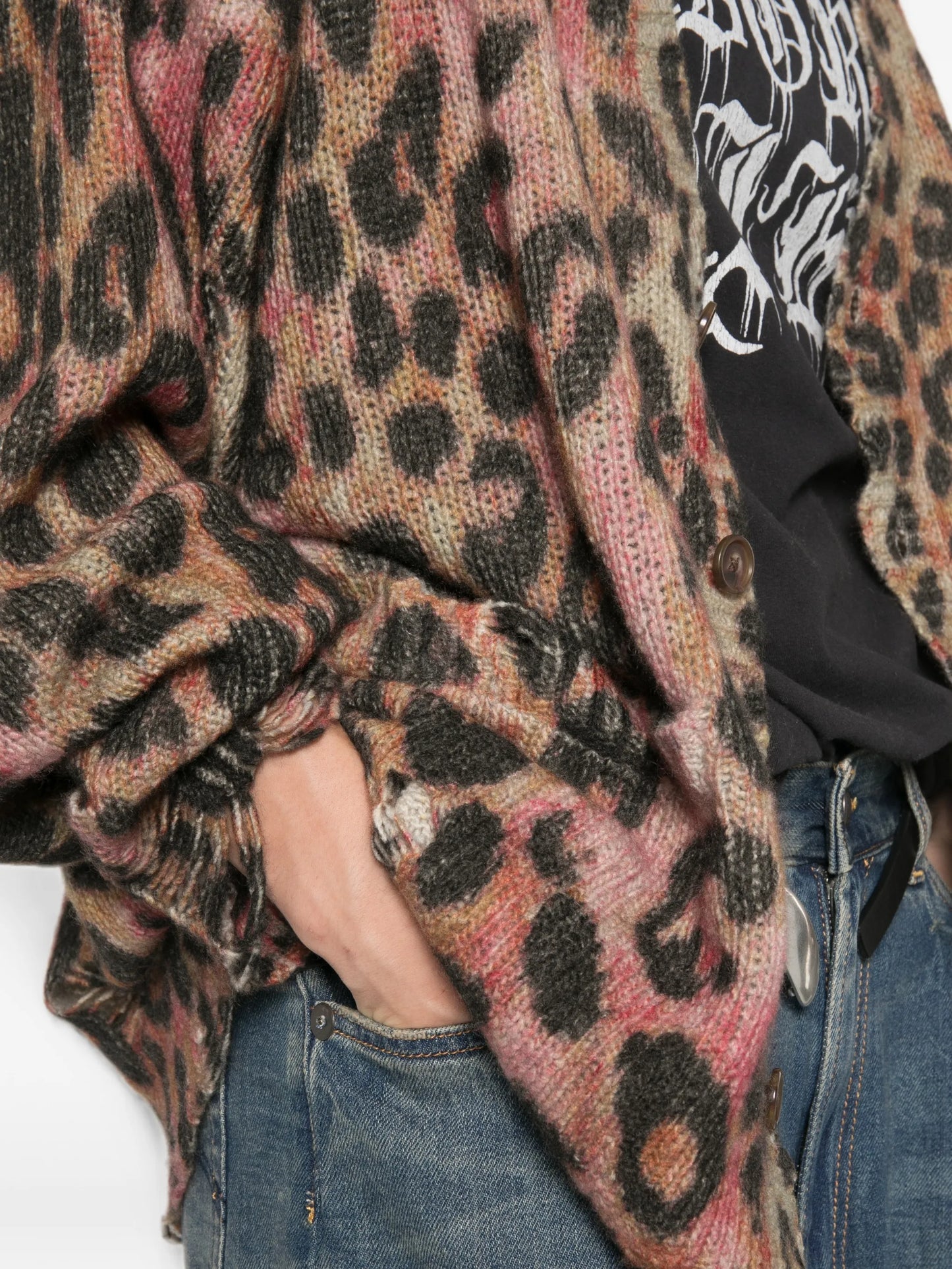 leopard-print distressed cardigan