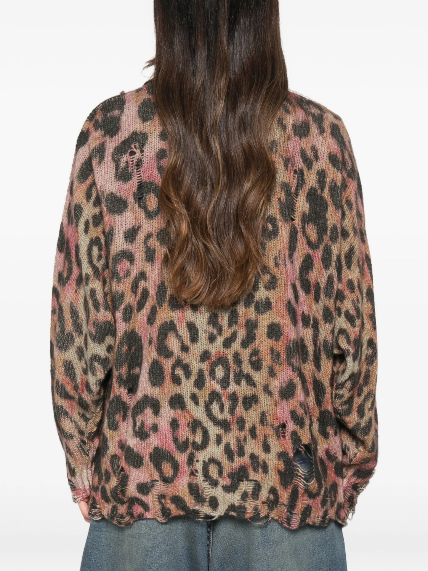 leopard-print distressed cardigan